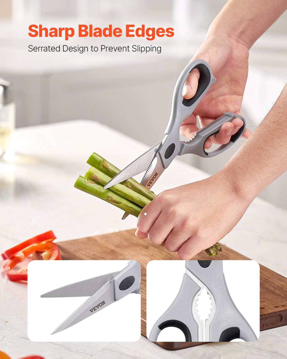 Kitchen Scissors Stainless Steel Kitchen Shears Protective Sheath Grey