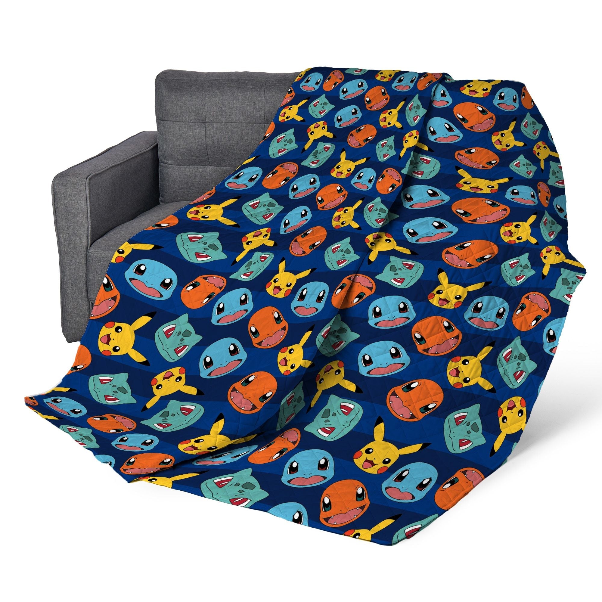 Pokemon Striped Favorites Full/Queen Quilted Blanket 90 x 90 inches
