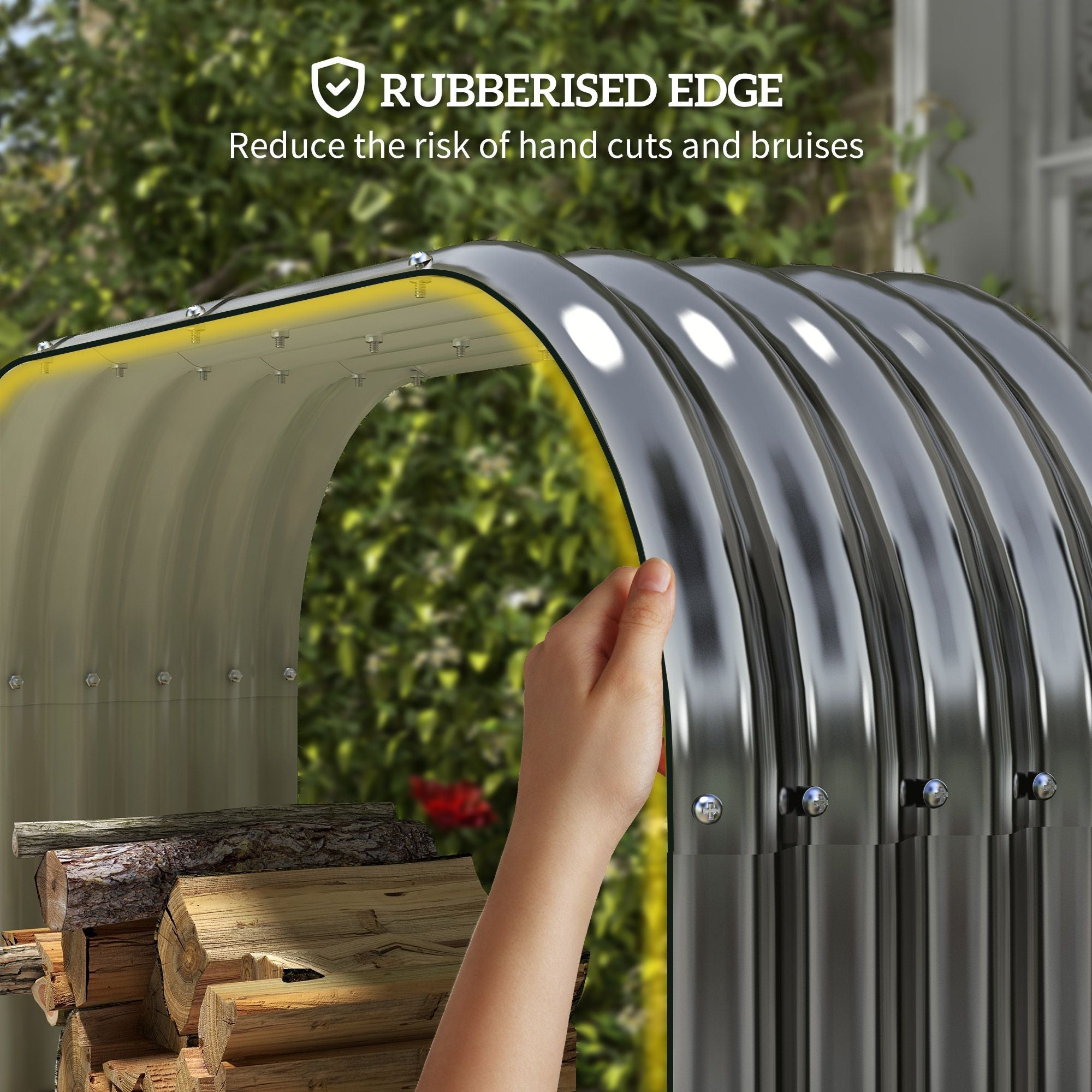 Outsunny Wood Shed Galvanized Steel Firewood Storage Rack with Rubberized Edge for Safety, 4.7' x 1.4' x 4.7'