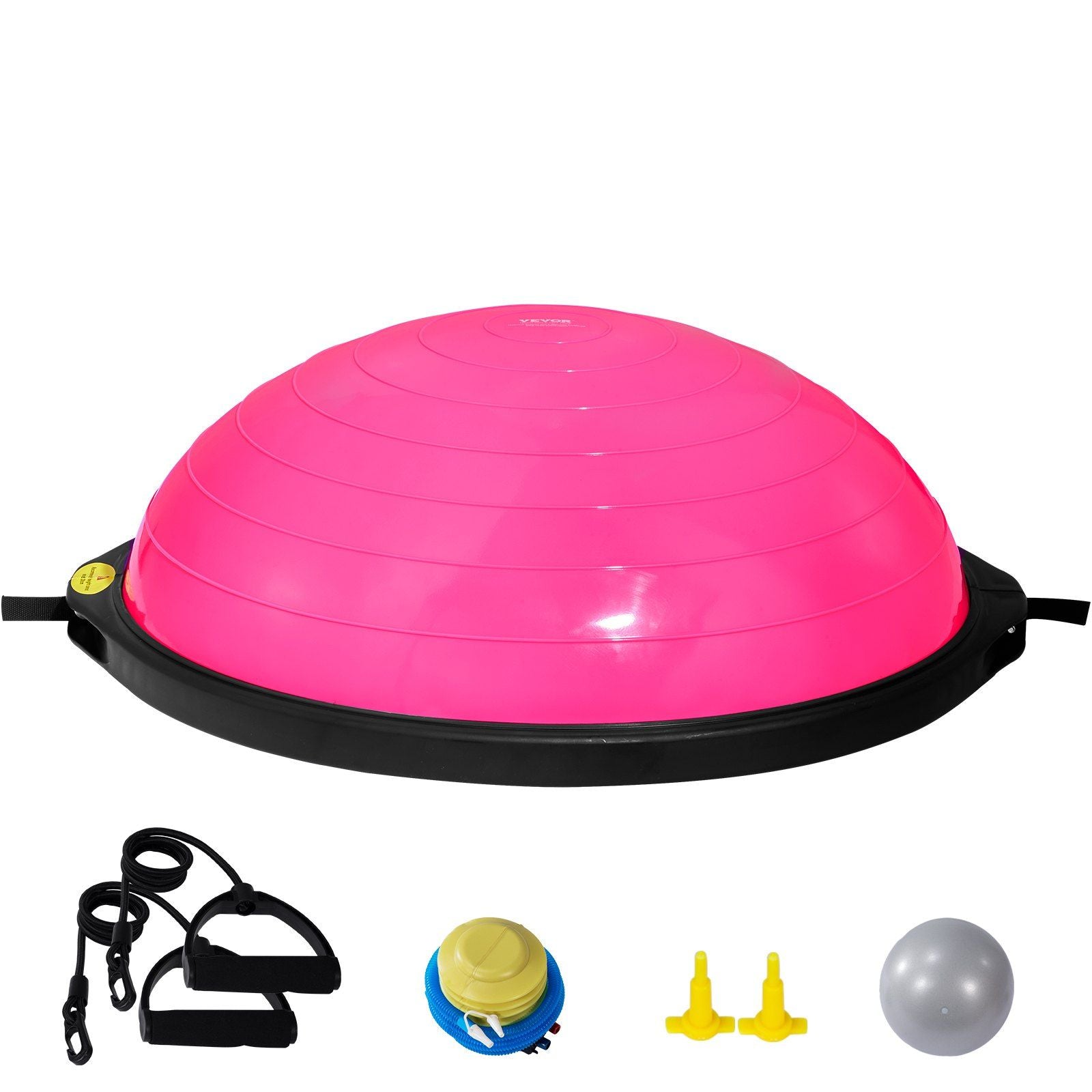 Half Exercise Ball Trainer, 26 inch Balance Ball Trainer, 1500lbs Capacity Stability Ball, Yoga Ball with Resistance Bands & Foot Pump, Strength Fitness Ball for Home Gym Full Body Workout, Pink