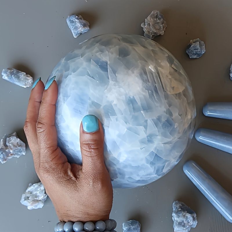 Large Natural Blue Celestite Crystal Ball - Kyanite Sphere for Chakra Balancing, Bohemian Home Decor & Spiritual, Unique Birthday Gift Idea