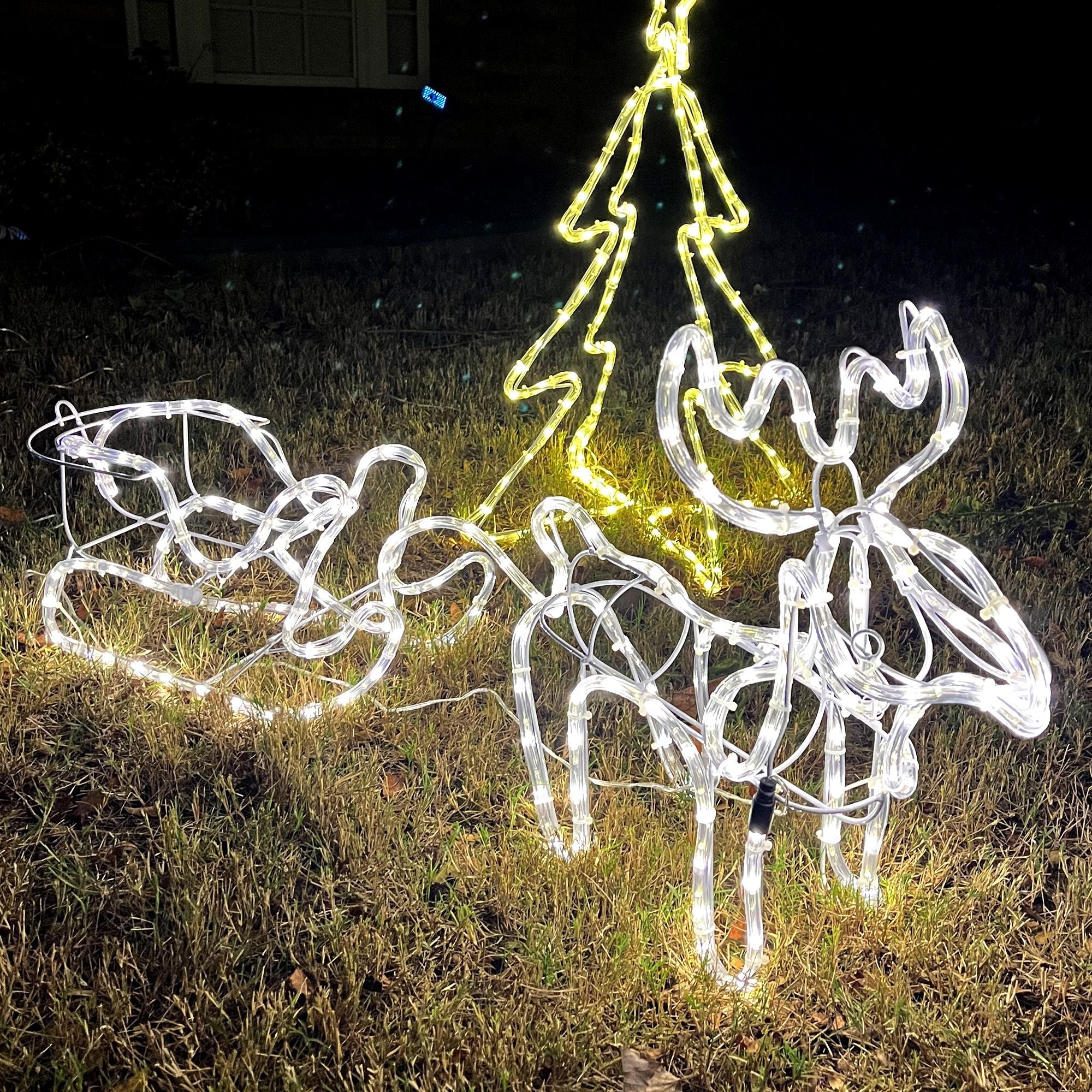 Outsunny LED Christmas Reindeer and Sleigh Decoration 35 Warm White Lights Steel Frame for Yard Indoor Outdoor