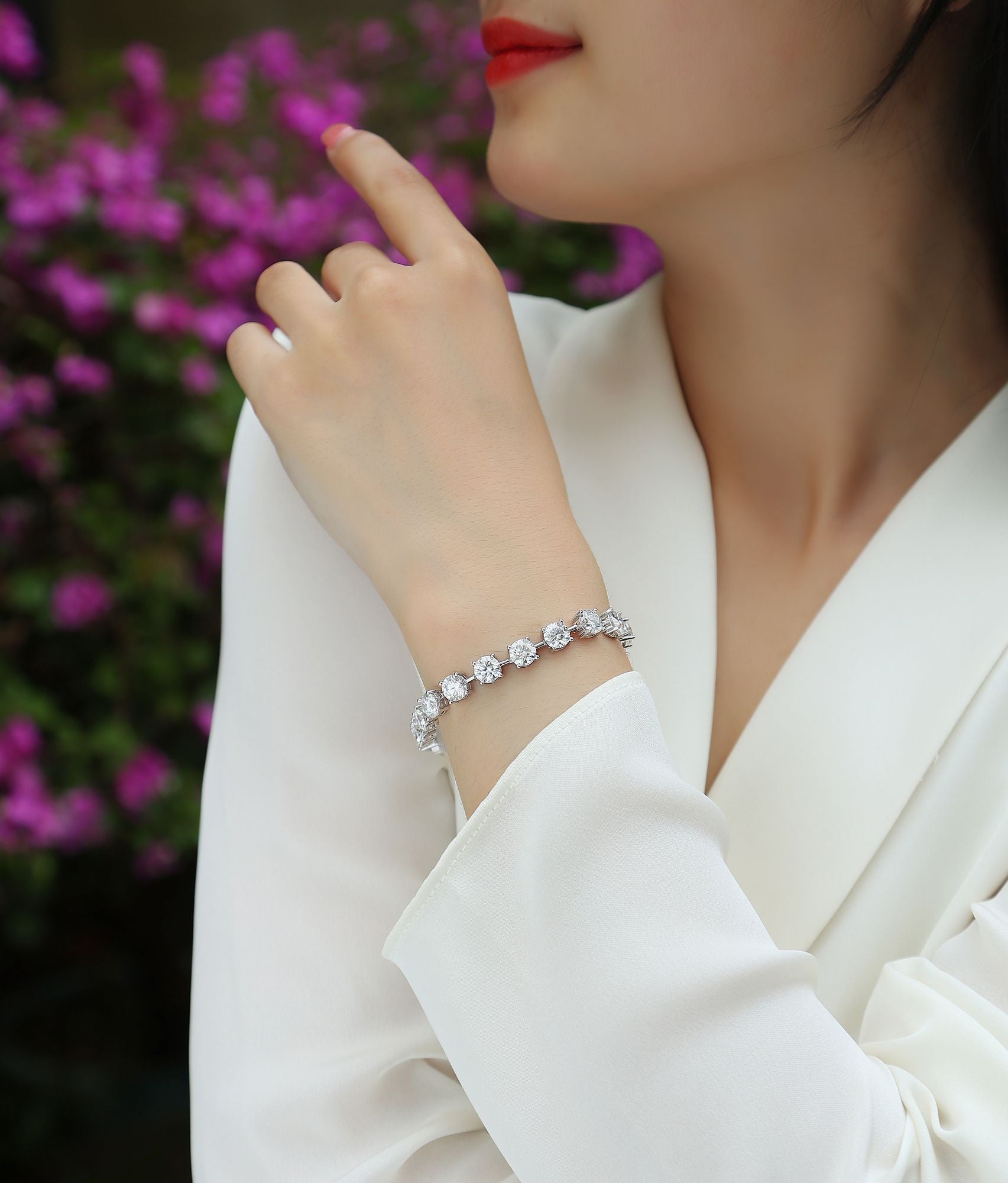 Time Appointment - Fashionable Bracelet and Bangle-shaped Jewelry set with Moissanite S925 sterling Silver and Platinum-plated Diamond