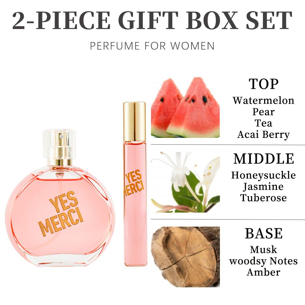 2-Piece Set, Women's Eau De Parfuma Gift Box, Long Lasting Fragrance, Notes Of Watermelon, Pear, Tea, Acai Berry Flavor, For Holiday Gifts, Dating, Daily Life, 1.7 Fl Oz Perfume, 0.34 Fl Oz Perfume