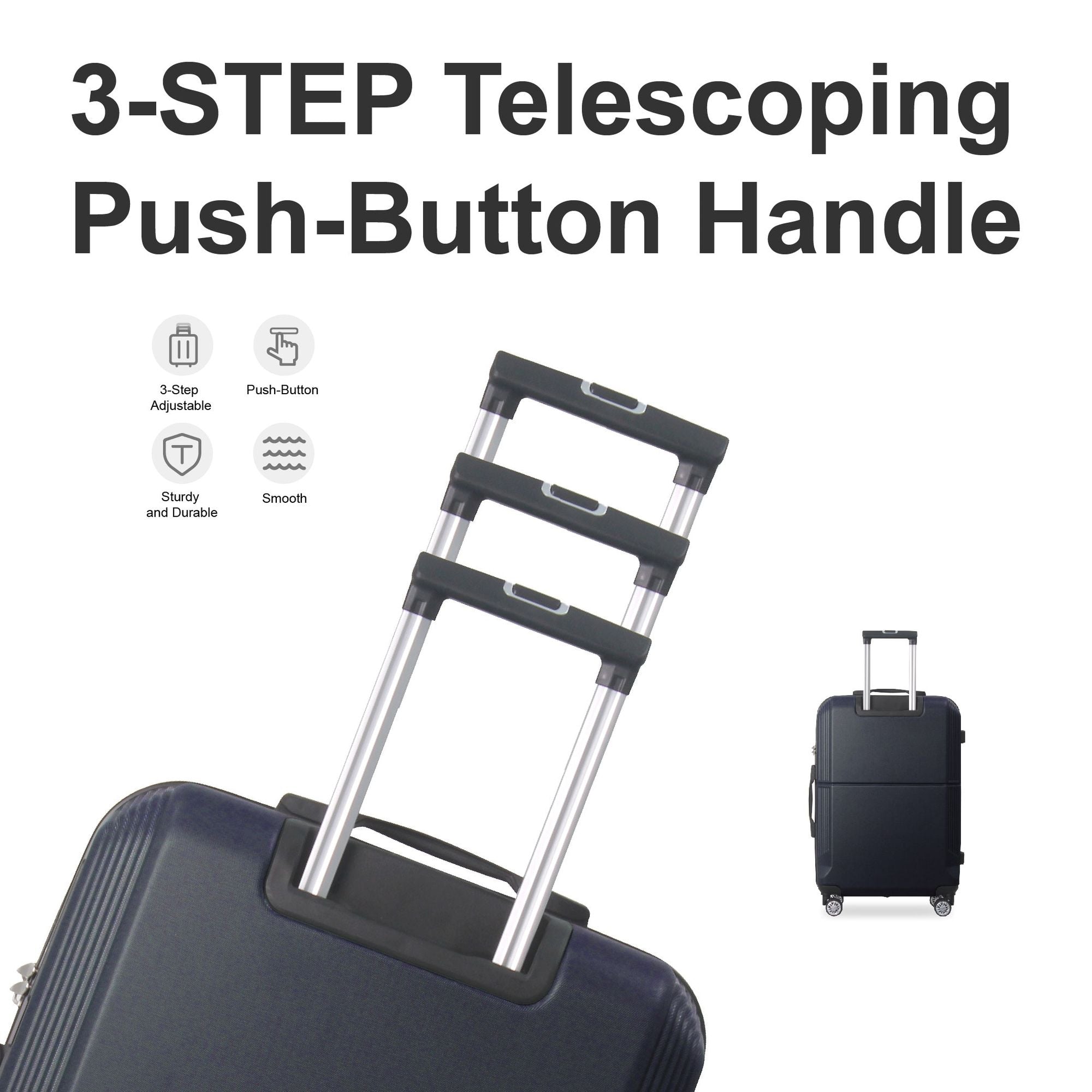 BLUE 3-Piece Premium ABS Luggage Set-20", 24", and 28" Suitcases with Multi-Position Handle, Silent Spinner Wheels, and TSA-Approved Lock-Durable, Stylish, and Spacious Travel Gear