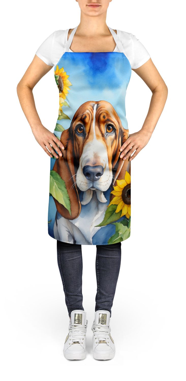 Basset Hound in Sunflowers Apron Cooking Kitchen Server Baking Crafts Gardening for Adult Women Men, Unisex, Large, Multicolor