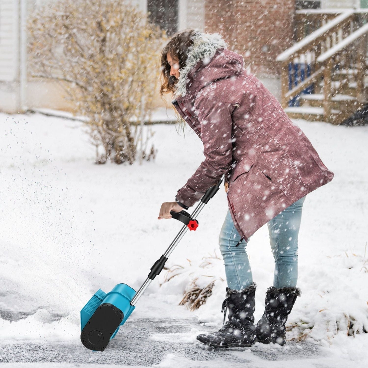 7.17lbs Lightweight Cordless Snow Shovel, 800W High Power Foldable Snow Thrower with Safety Goggles & Gloves for Winter Driveway Patio Cleaning