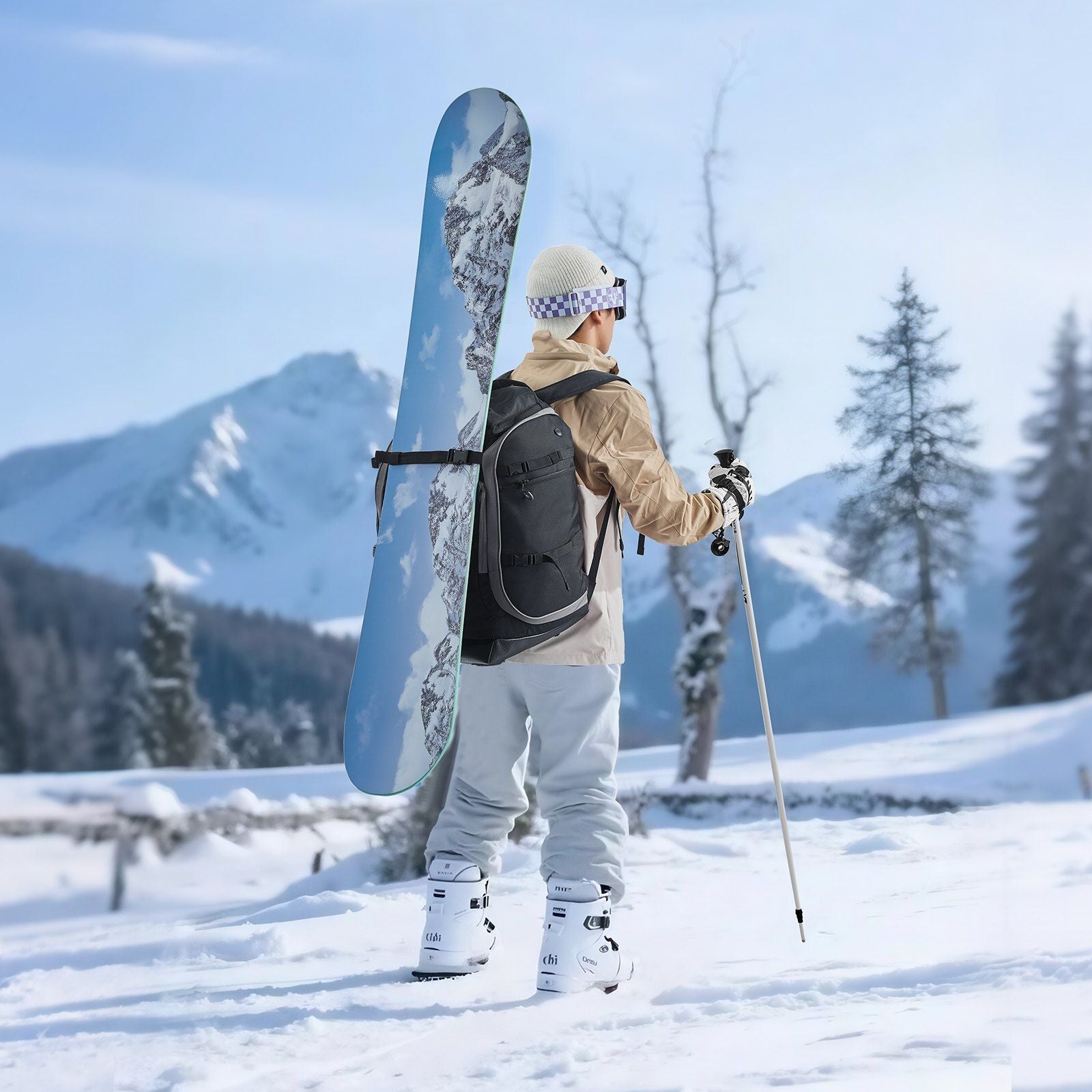 Ski Boot Bag Snowboard Boots Travel Backpack 55L Waterproof Oxford Black