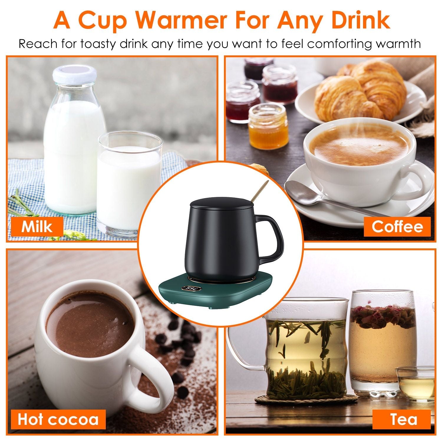 Smart Electric Coffee Mug Warmer with Auto Shut Off - USB Connection, 3 Temperature Settings for Coffee, Tea, & Milk