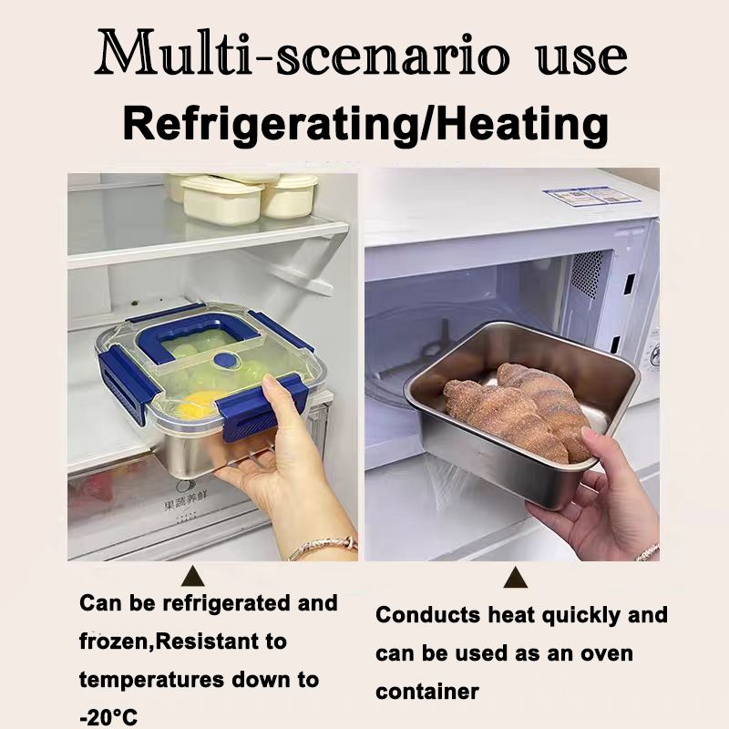 Yakimoto 2/4/6/8/10 PCS Extra-Large Stainless Steel Food Storage Containers With Blue Lids - Deep Design, Airtight Seal, Perfect For Refrigerator Organization, Meal Prep, Lunch Boxes & Kitchen Pantry