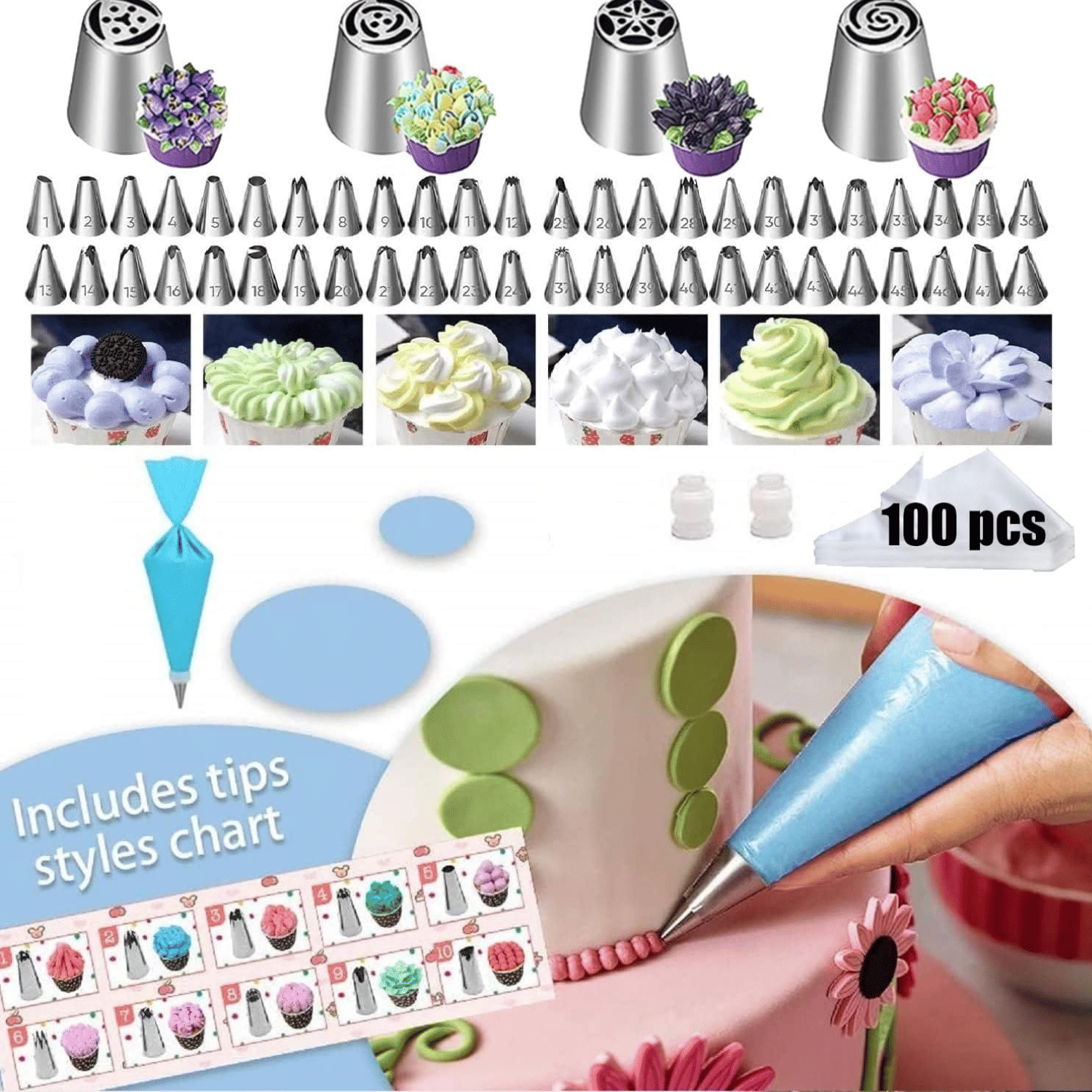 Deluxe Cake Decorating Set - Unleash your pastry potential, premium rotating cake turntable, wide range of 48 decorating nozzles, 3-pack springform cake pan, total of 390 accessories