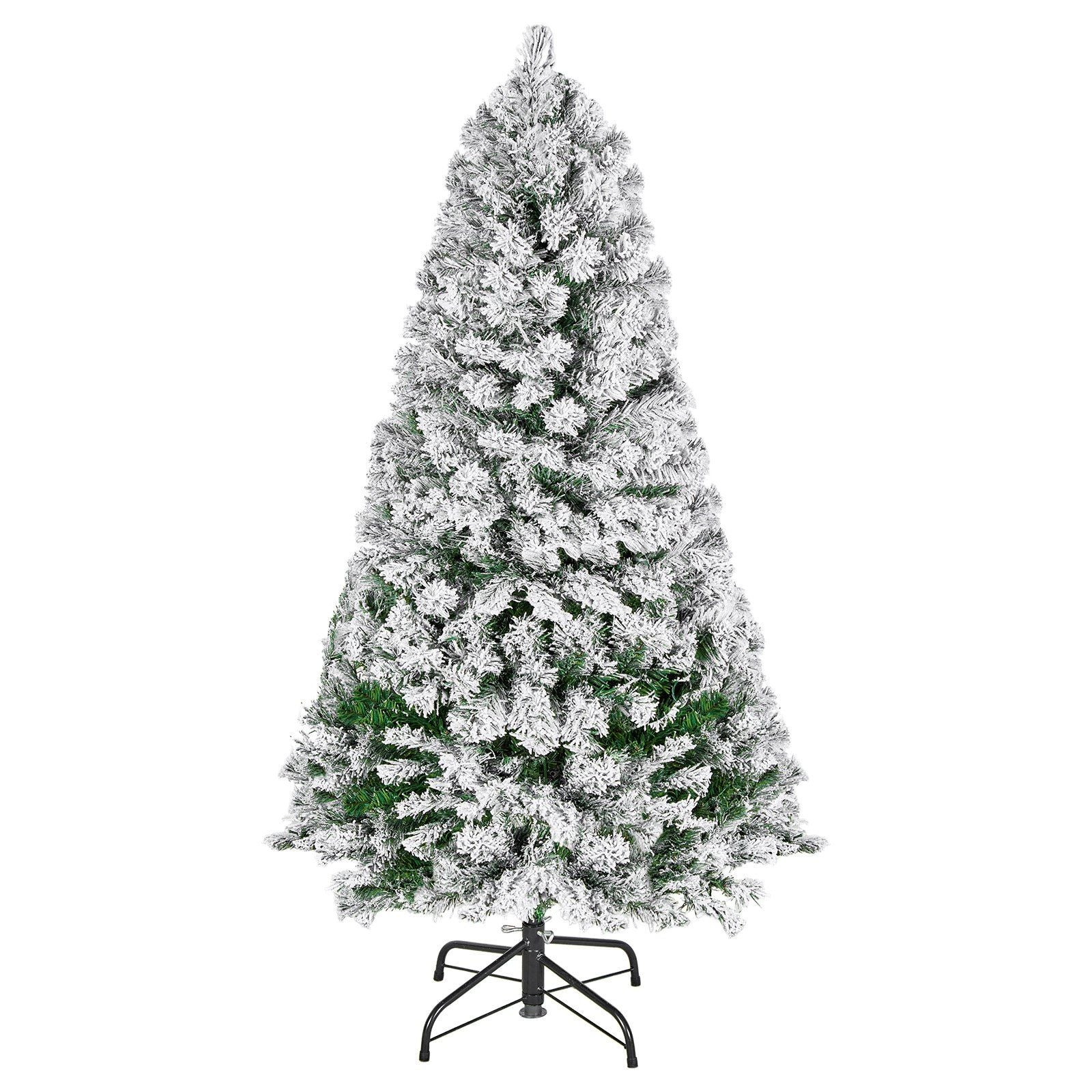 VEVOR Christmas Tree, 4ft Prelit Flocked Artificial Tree, Full Holiday Xmas Deco Trees with 120 Warm White LED Lights, 8 Lighting Modes & 539 Branch Tips for Home Party Office Decoration