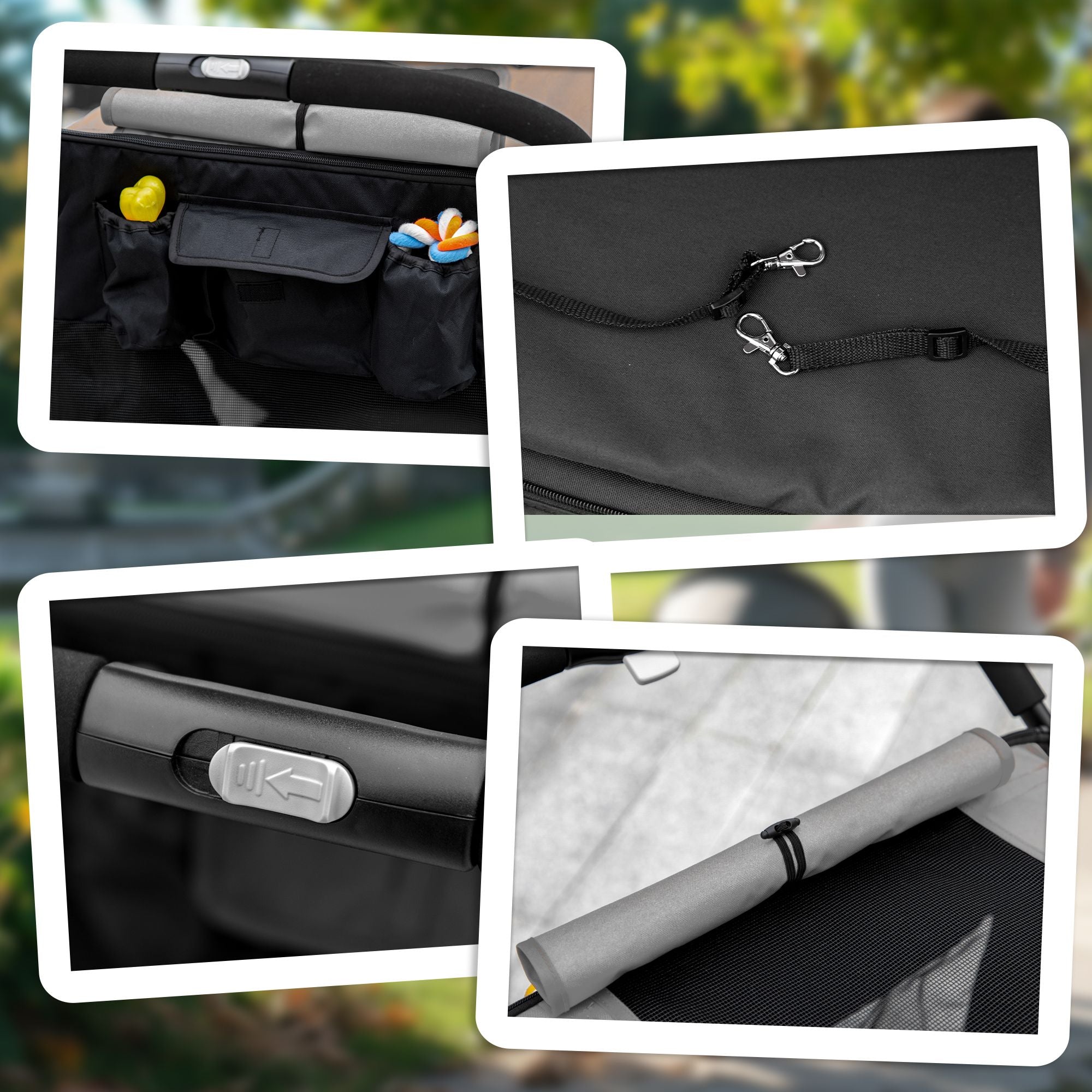 PawHut Pet Stroller Dog Cat Carriage One Click Fold with Universal Front Wheels Shock Absorber Brakes Storage Bags Mesh Window