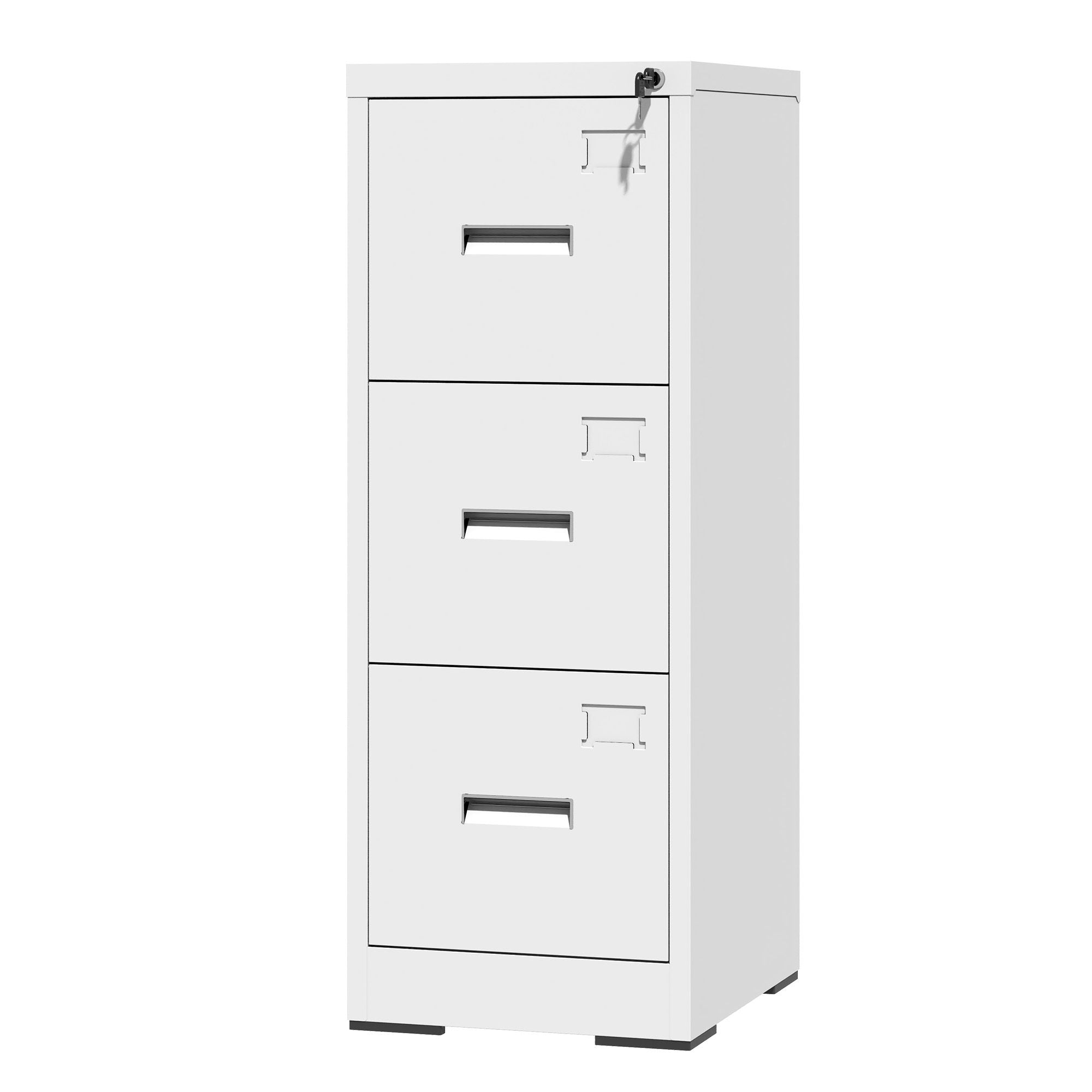 3 Drawer Metal Vertical File Cabinet with Lock and Card Slot Office Home Vertical File Cabinet for A4 Legal/Letter Size Narrow File Cabinet Locked,Assembly Required (White)