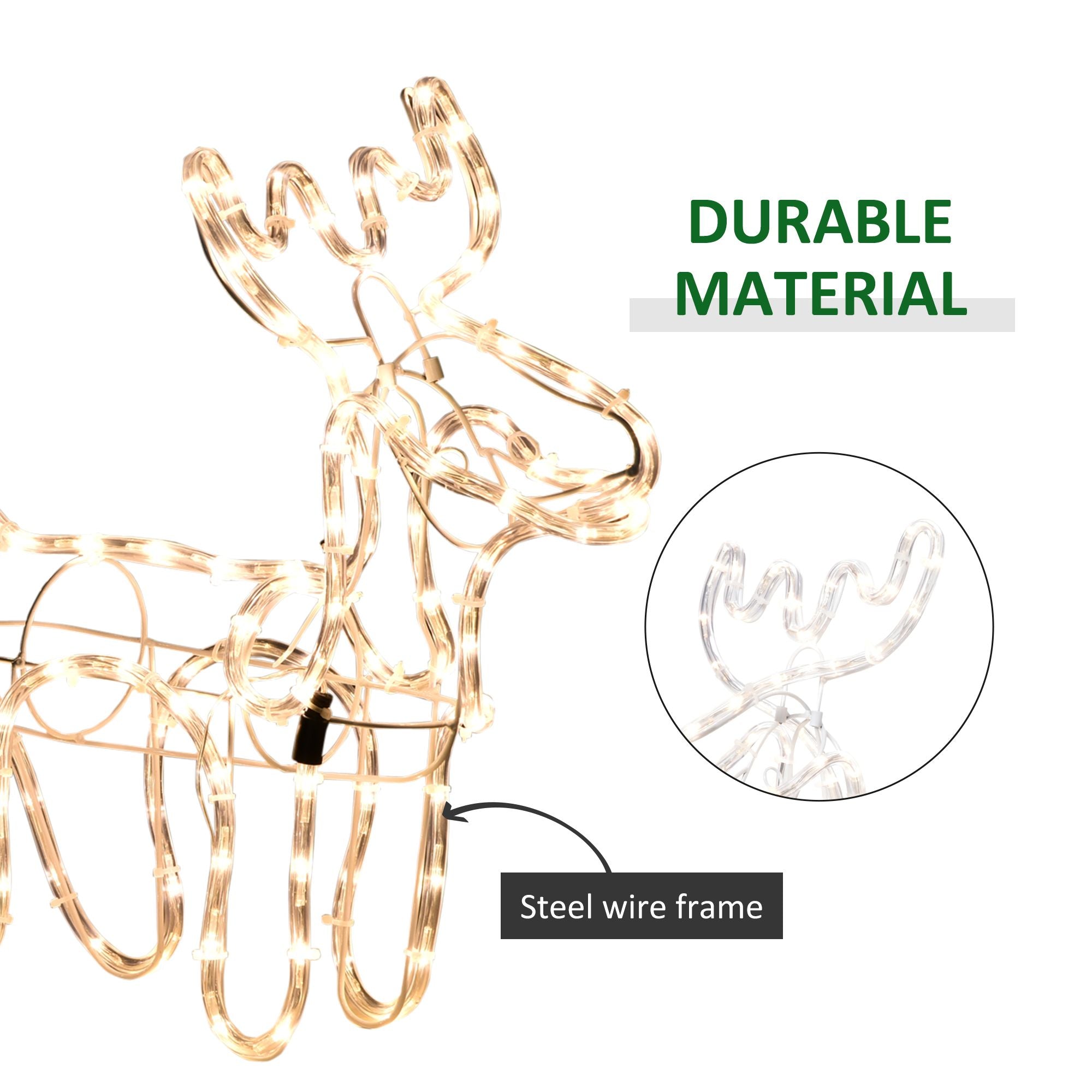 Outsunny LED Christmas Reindeer and Sleigh Decoration 35 Warm White Lights Steel Frame for Yard Indoor Outdoor