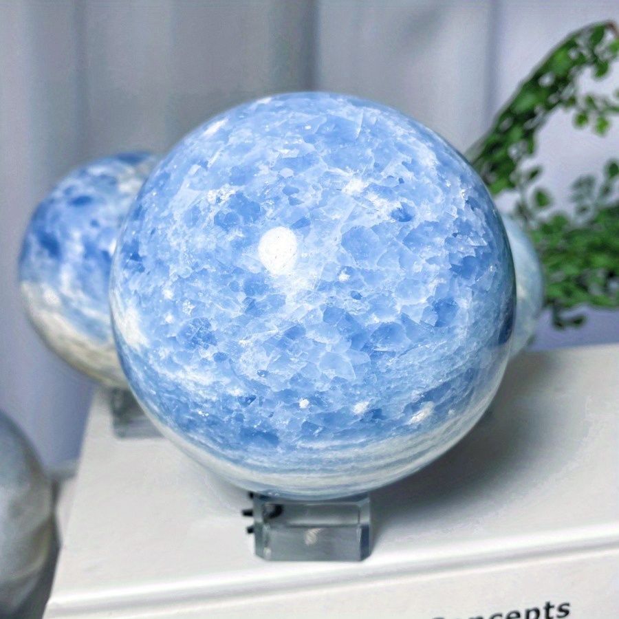 Large Natural Blue Celestite Crystal Ball - Kyanite Sphere for Chakra Balancing, Bohemian Home Decor & Spiritual, Unique Birthday Gift Idea