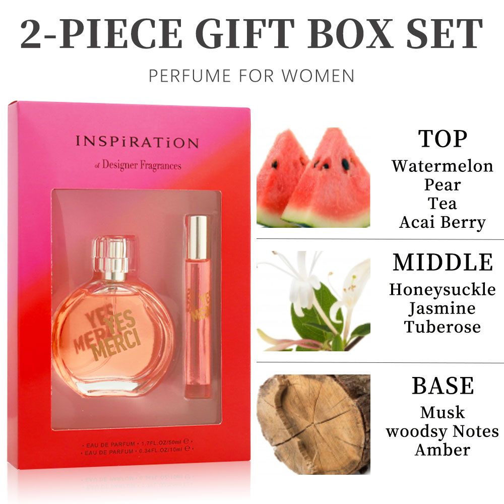 2-Piece Set, Women's Eau De Parfuma Gift Box, Long Lasting Fragrance, Notes Of Watermelon, Pear, Tea, Acai Berry Flavor, For Holiday Gifts, Dating, Daily Life, 1.7 Fl Oz Perfume, 0.34 Fl Oz Perfume