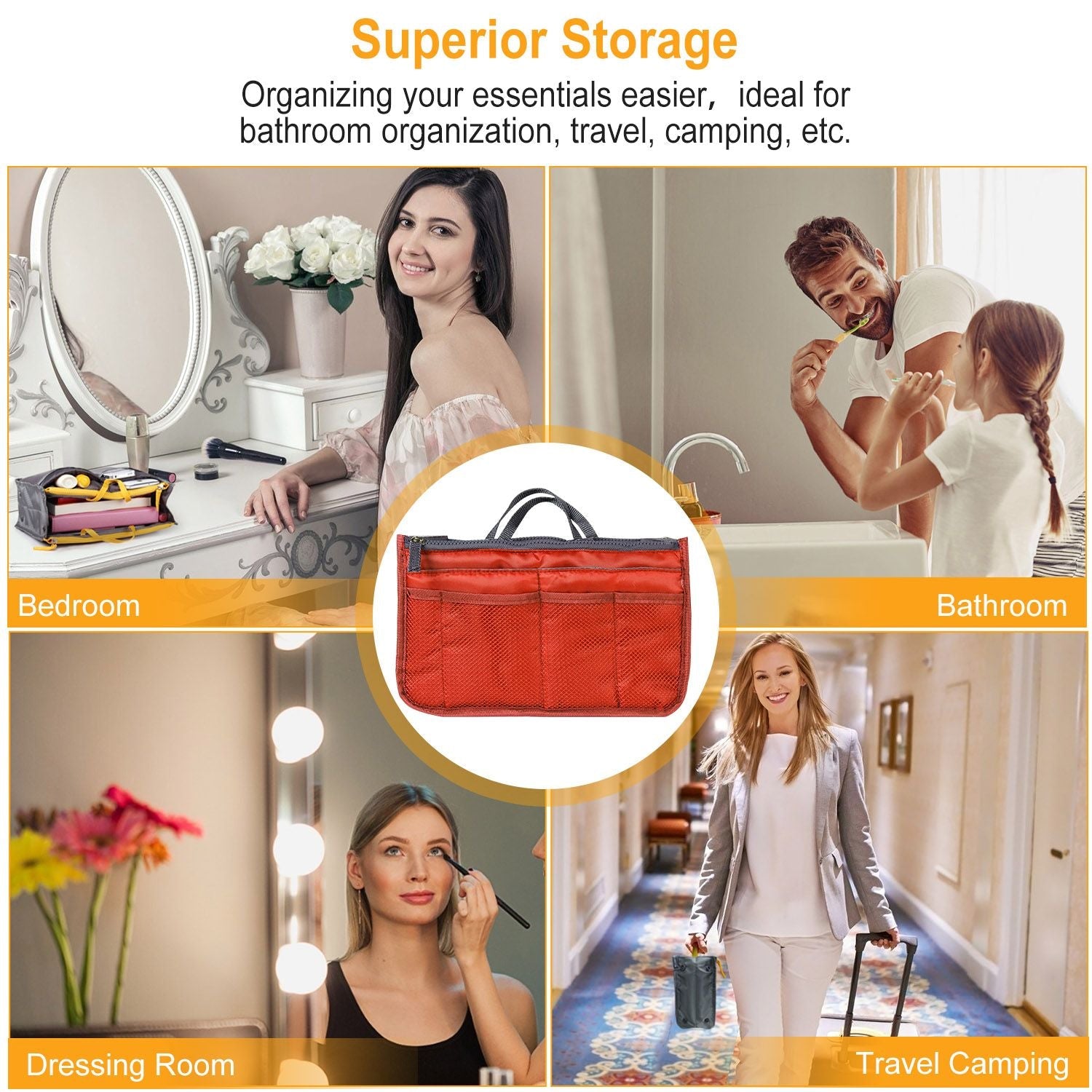 Women Lady Travel Insert Handbag Organiser Makeup Bags Toiletry Purse Liner w/Hand Strap