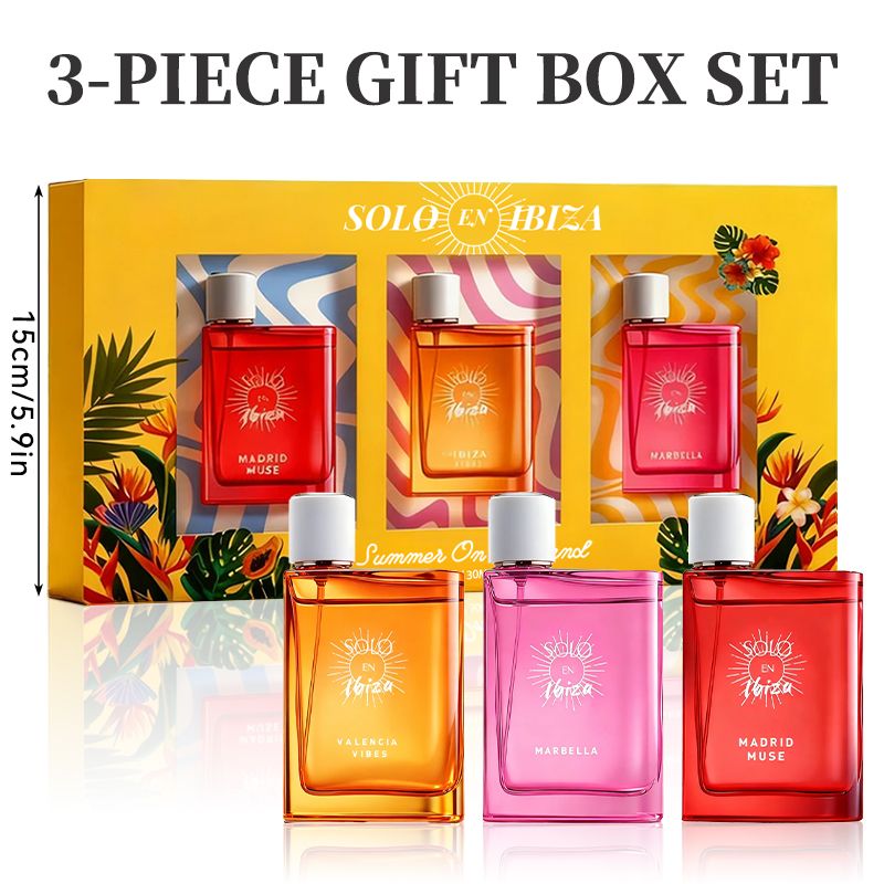 SOLO EN IBIZA Women's Perfume Gift Set - 3 x 1.02 Oz Eau de Parfum Spray - 3 Long-Lasting Scents - For Holiday, Dating, Daily Use & Parties - Ideal Women's Gift