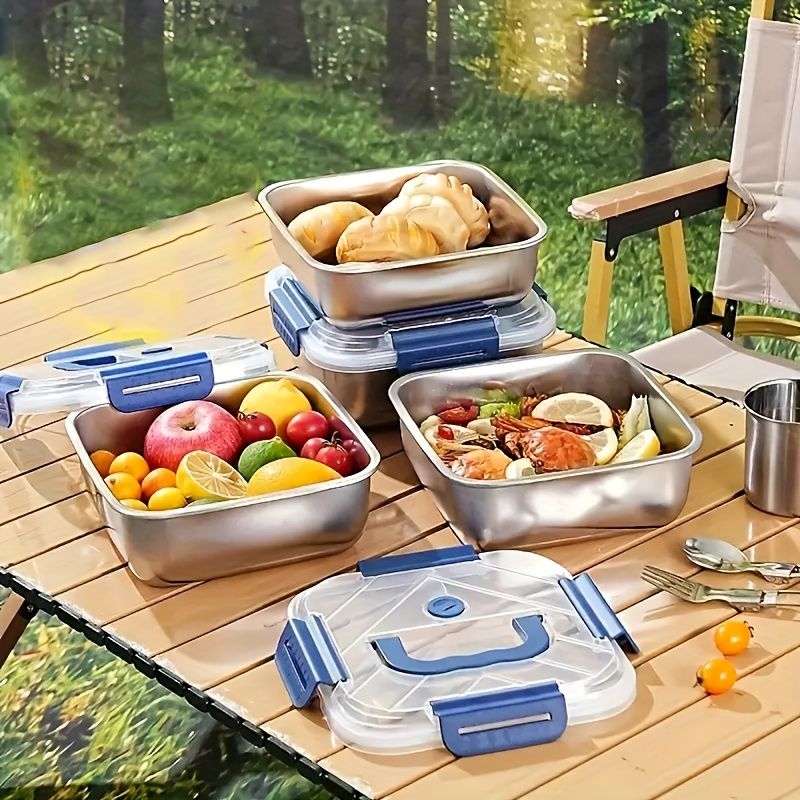 Yakimoto 2/4/6/8/10 PCS Extra-Large Stainless Steel Food Storage Containers With Blue Lids - Deep Design, Airtight Seal, Perfect For Refrigerator Organization, Meal Prep, Lunch Boxes & Kitchen Pantry