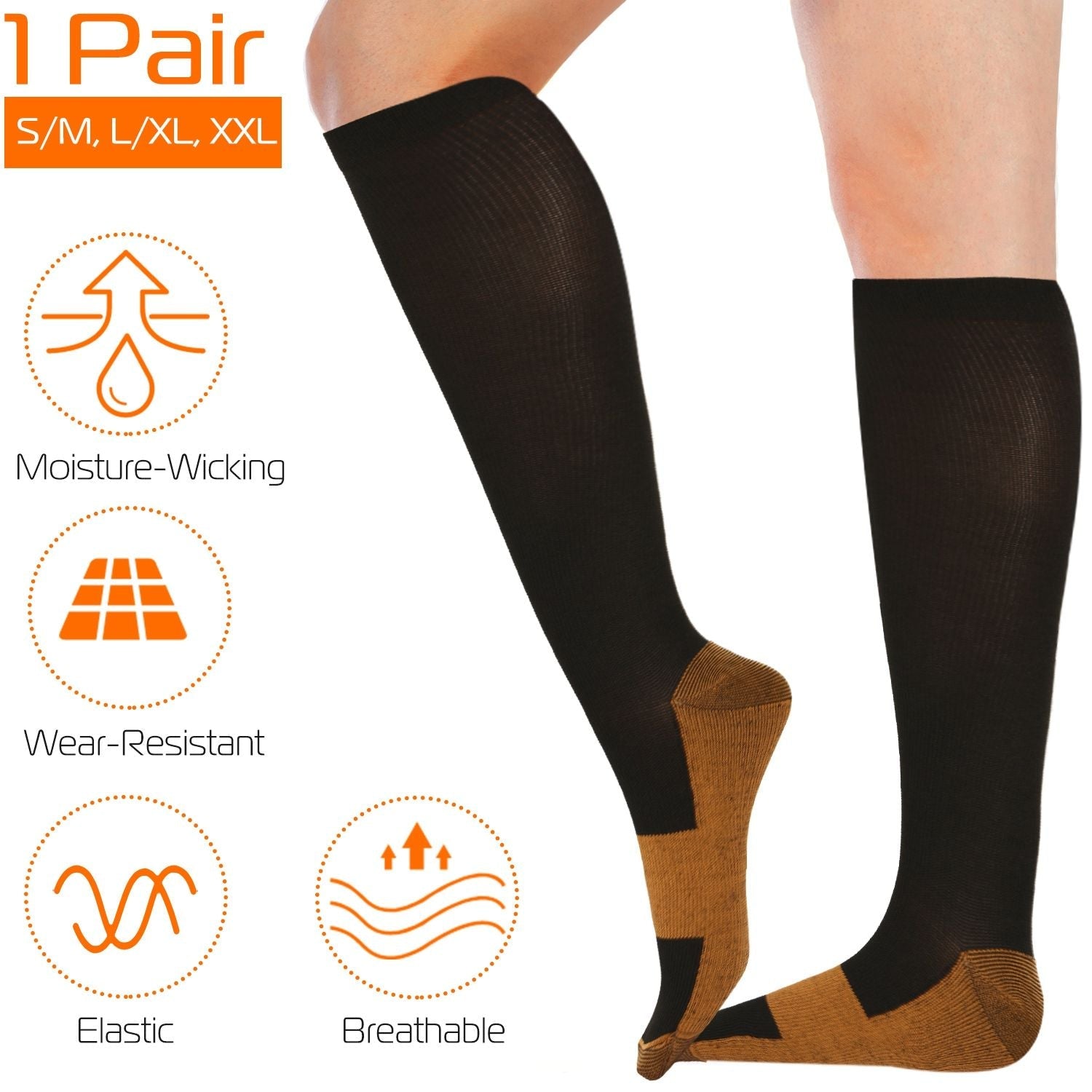 Unisex Copper Compression Socks Women Man Durable Hose Graduated Support Socks for Running Nursing Shin Splints Edema Swelling Recovery