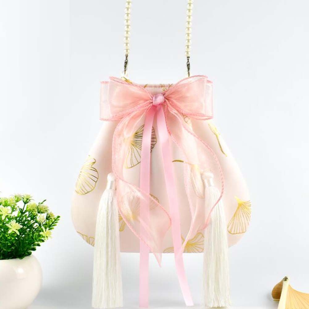 Pink Hanfu Crossbody Bag Chinese Style Shoulder Bag Cheongsam Ribbon Handbag Cell Phone Purse