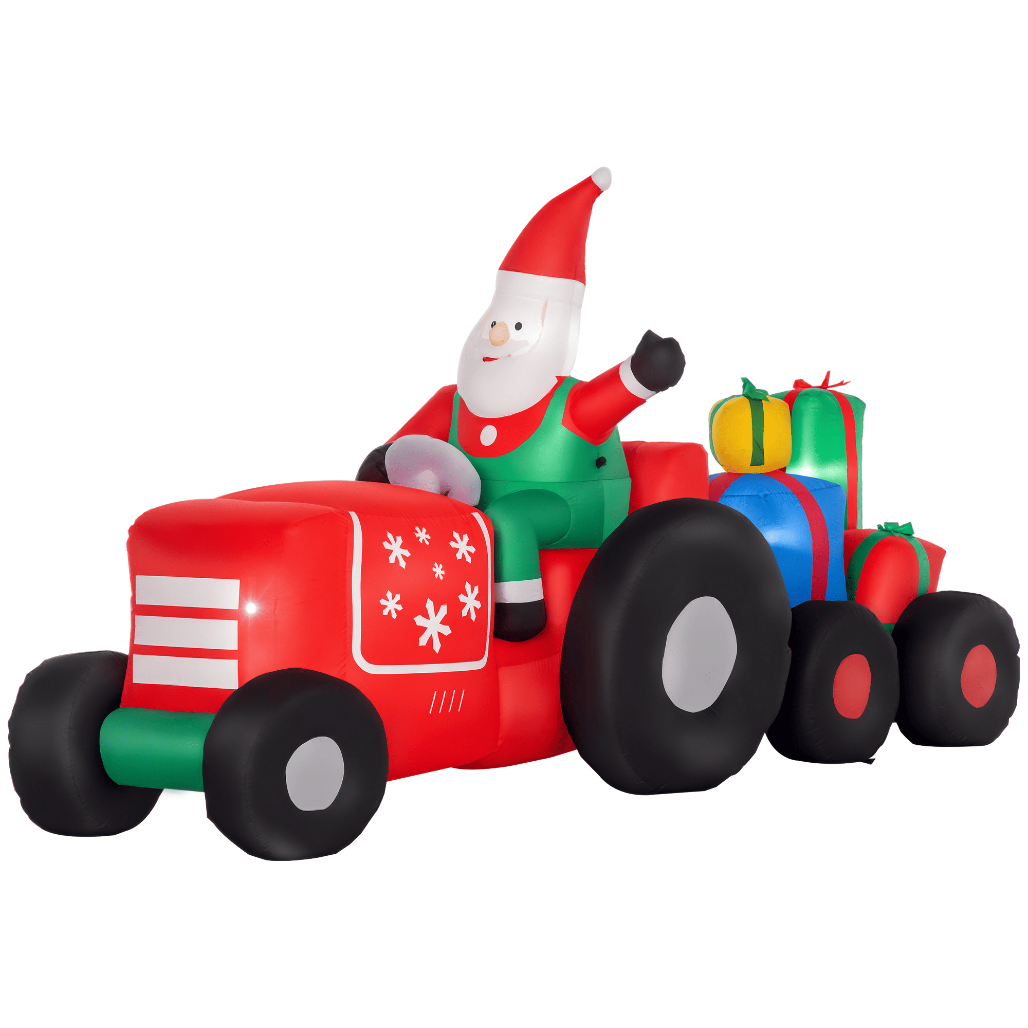 Outsunny 9ft Christmas Inflatables Outdoor Decorations Santa Claus Driving Trailer with Colorful Gift Boxes, Blow-Up LED Yard Christmas Decor for Lawn Garden Party