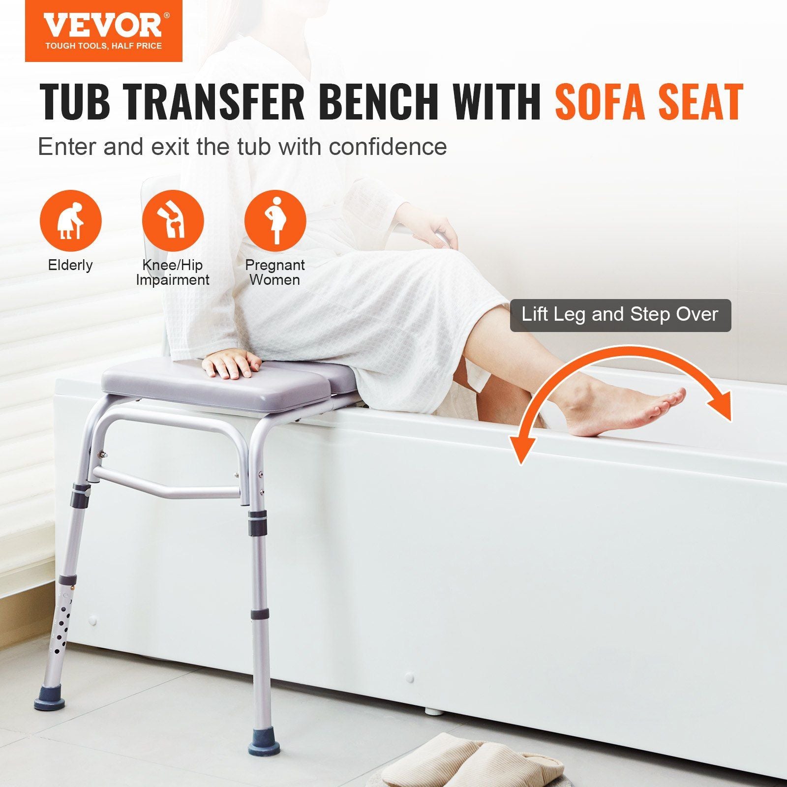 Tub Transfer Bench for Bathtub 500lbs, Shower Seats for Adults, Lightweight Shower Bench for Elderly and Disabled with Padded Seat, Non-Slip Bath Seats with Armrest and Reversible Backrest