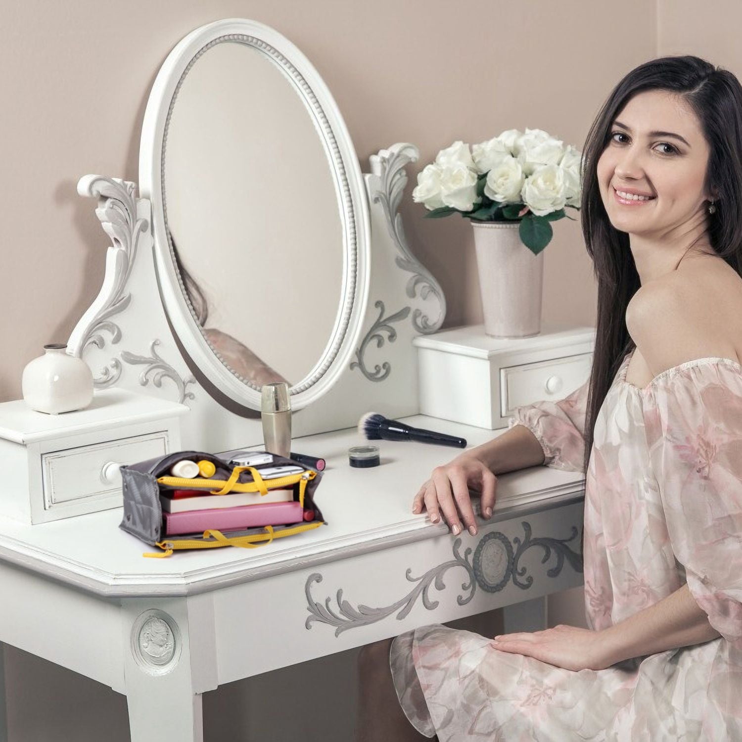 Women Lady Travel Insert Handbag Organiser Makeup Bags Toiletry Purse Liner w/Hand Strap