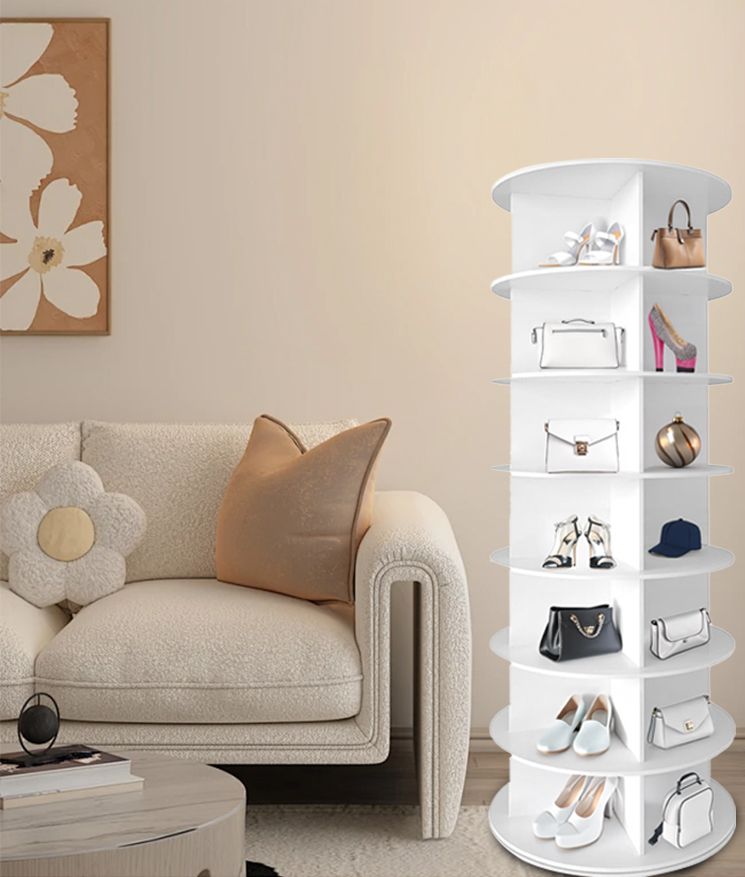 7 Tier Rotating Shoe Rack Tower, Spinning Shoe Display, 360 Shoe Rack Storage Round Carousel, Vertical Handbag Rotate Shoes Closet Organization, Christmas Gift (WHITE)