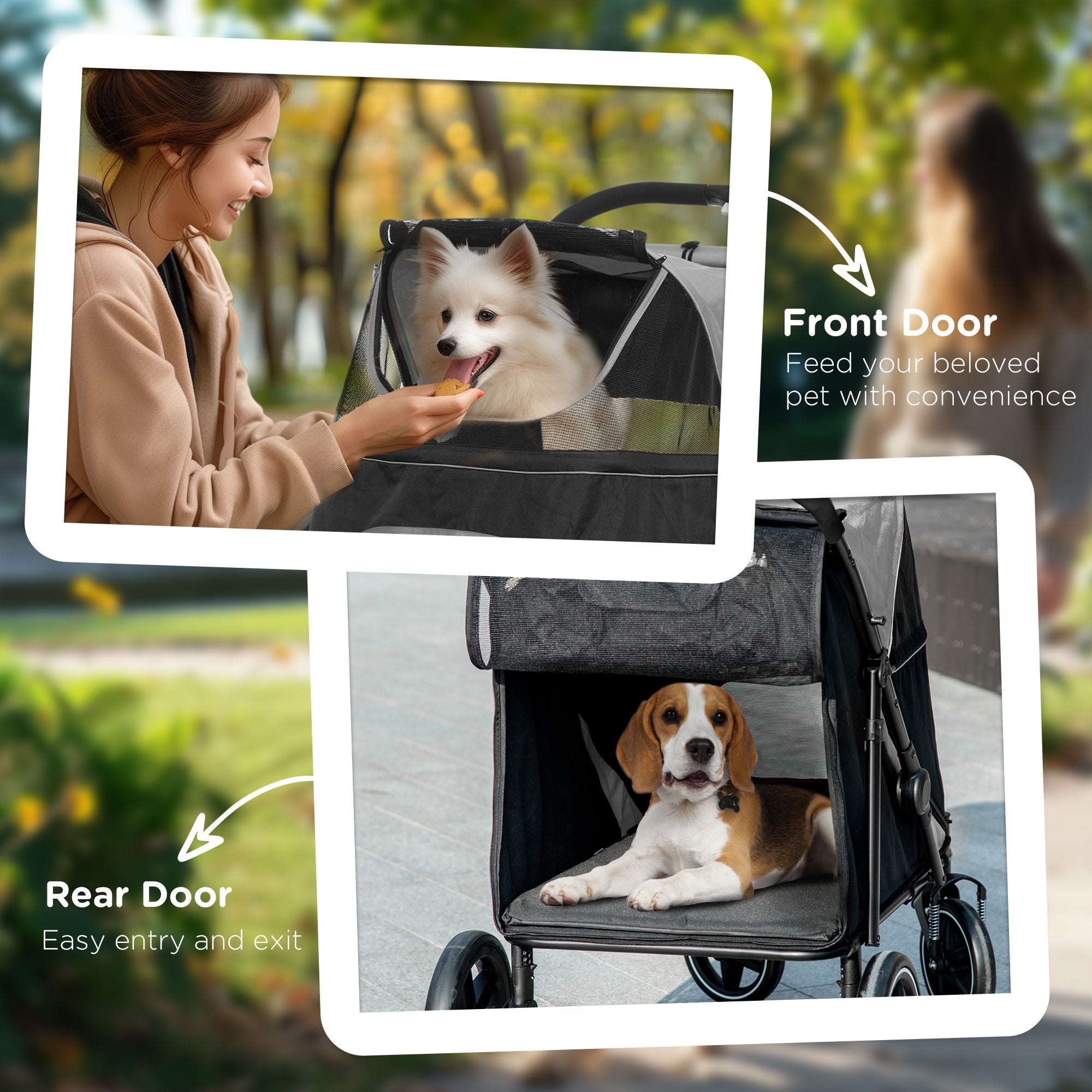 Pet Stroller Dog Cat Carriage One Click Fold with Universal Front Wheels Shock Absorber Brakes Storage Bags Mesh Window
