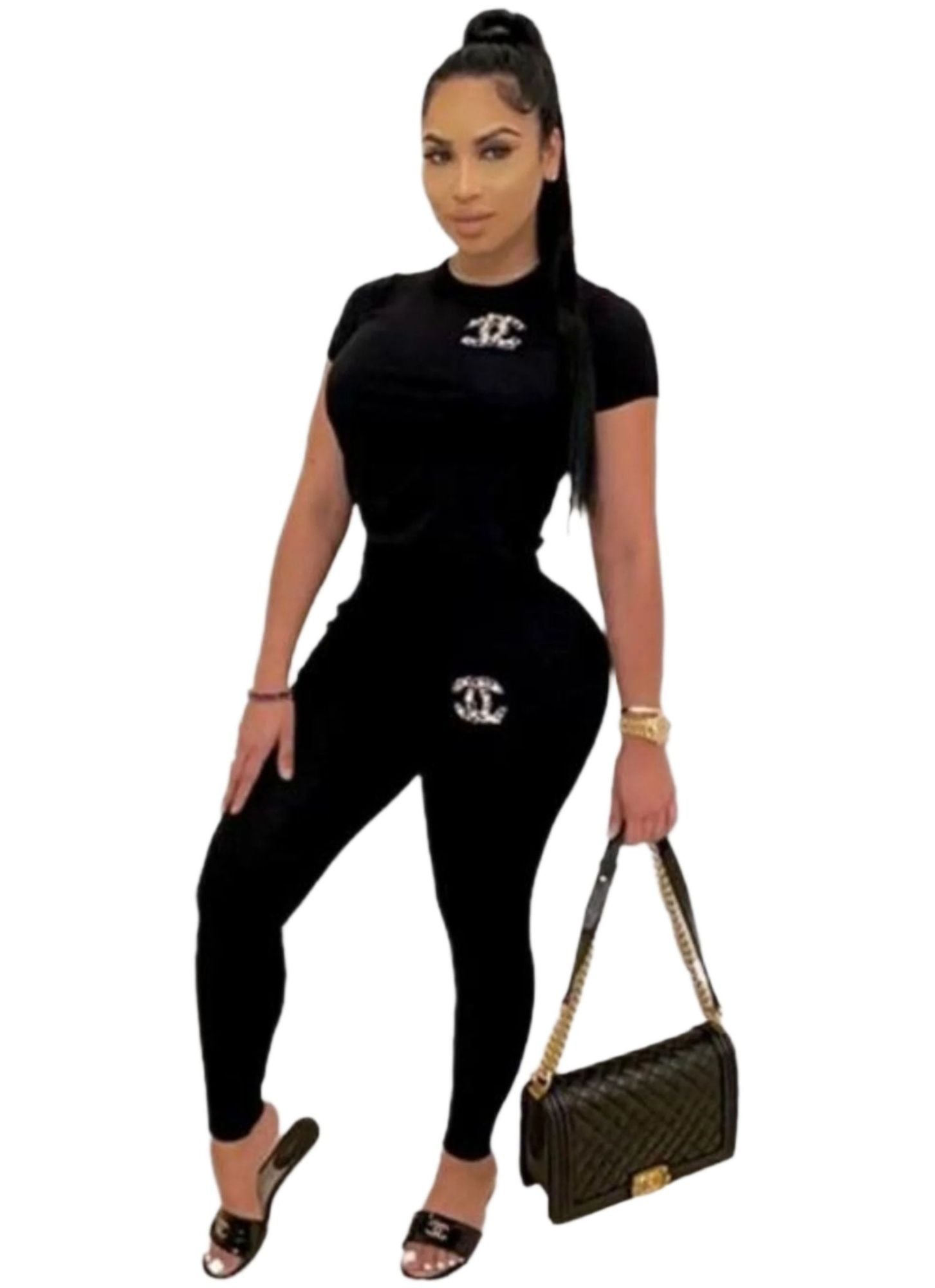 Set Sexy Outfits Short Sleeve & Long Pants Pullover Tracksuit With Side Pockets