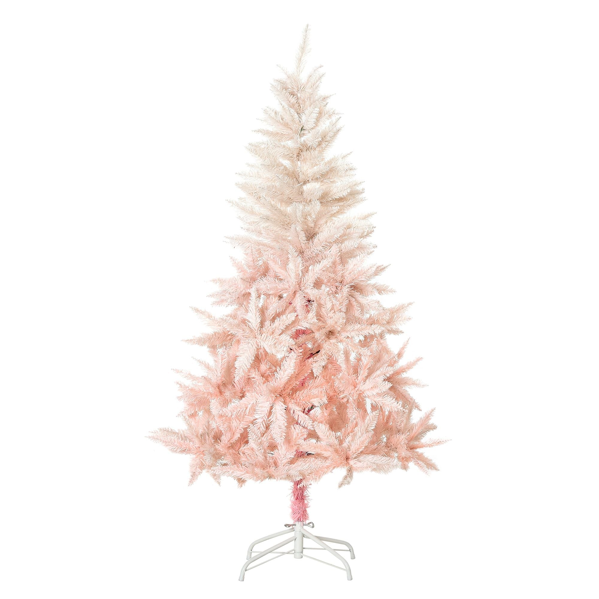 HOMCOM 5ft Pencil Christmas Tree, Pink Christmas Tree with 450 Branches & Detachable Base, Home Party Christmas Decoration, Pink