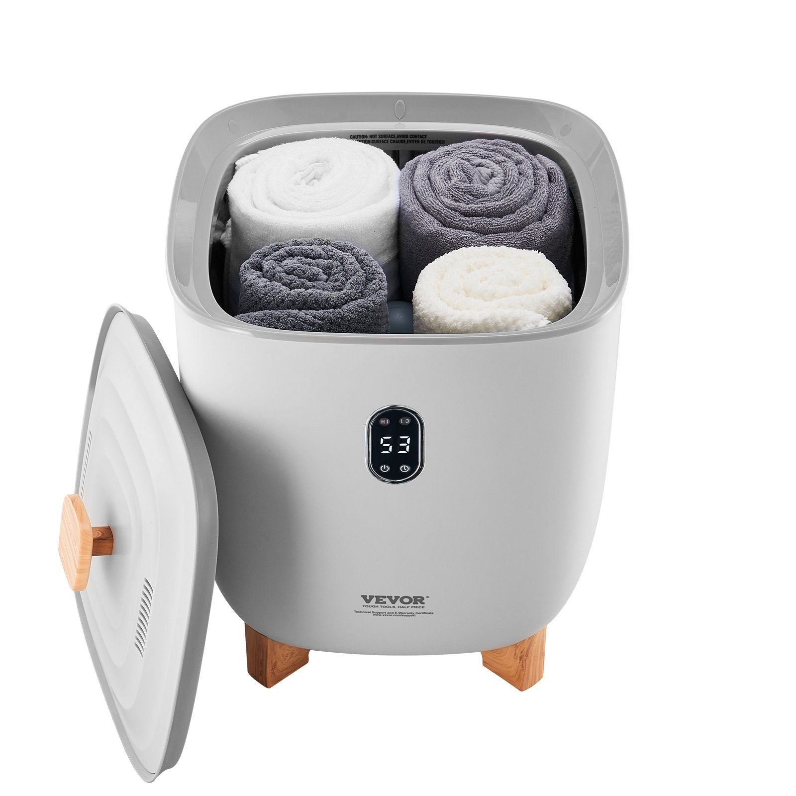 VEVOR Towel Warmer Bucket, 25L Heated Towel Warmer with LED Display, Large Blanket Warmers for Bathroom, 20/40/60/90 Mins Timer and Temperature Setting, for SPA, Home, Countertop, Floor, Gray