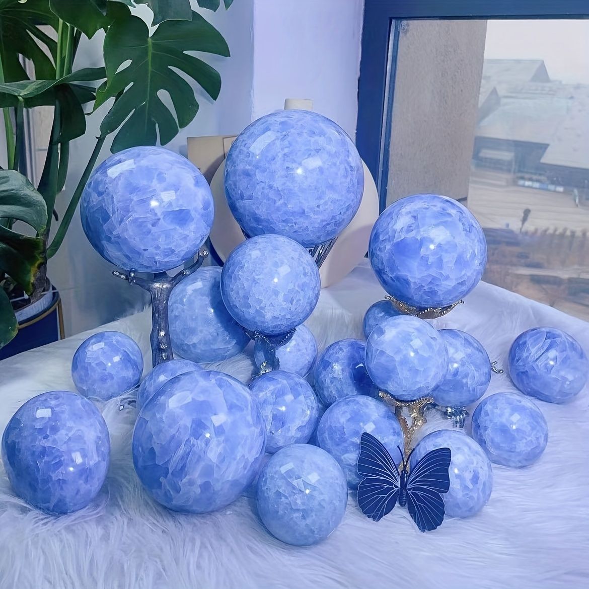 Large Natural Blue Celestite Crystal Ball - Kyanite Sphere for Chakra Balancing, Bohemian Home Decor & Spiritual, Unique Birthday Gift Idea