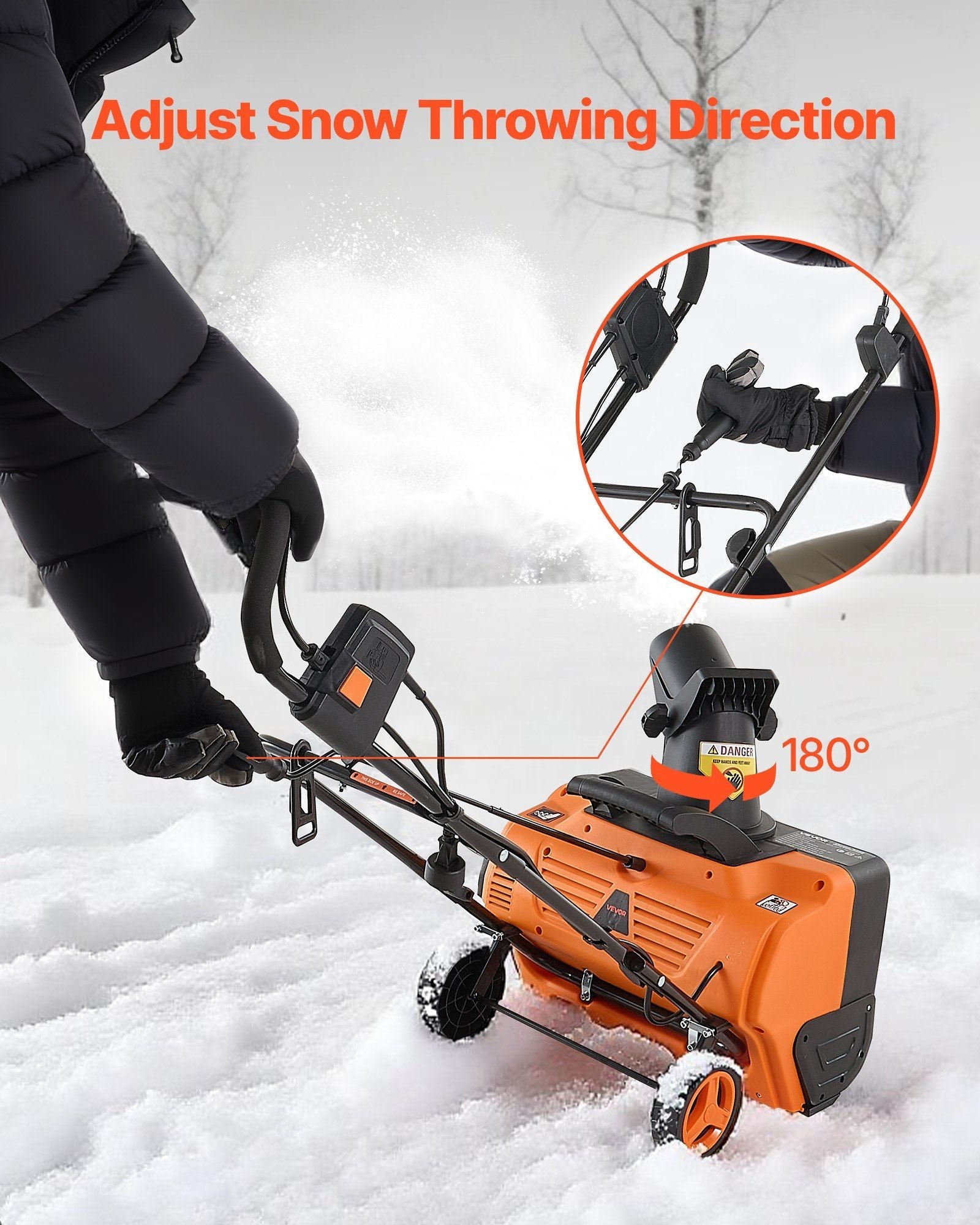 Electric Snow Blower, 20 inch 15A Corded Snow Thrower with Dual LED Headlights & 180° Rotating Chute, 25FT Throwing Distance, 12" Depth Clearing, Walk-Behind Snowblower for Driveway Sidewalk