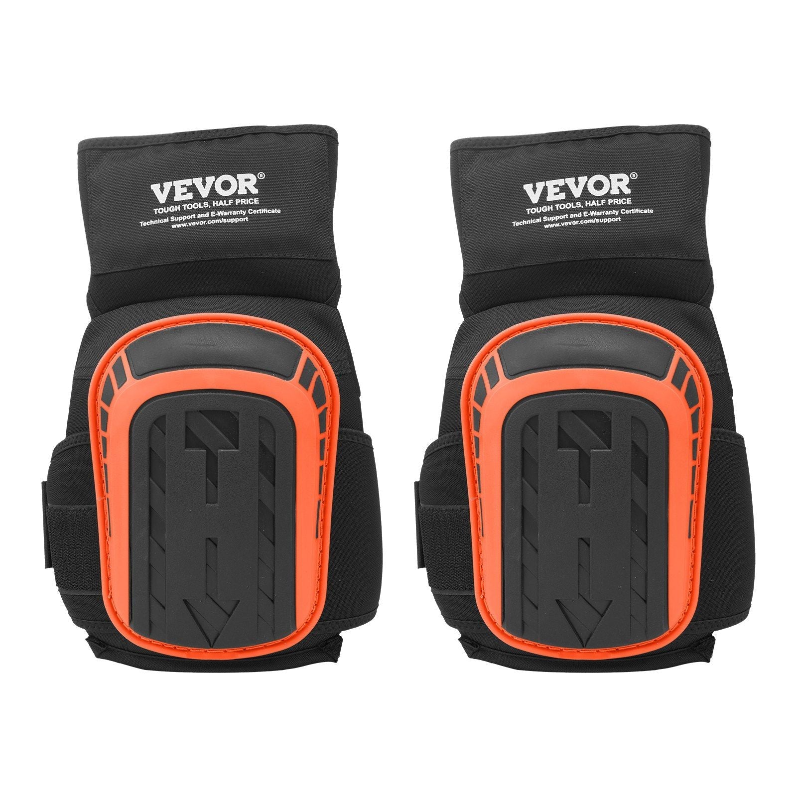 VEVOR Knee Pads for Work, Extended Heavy Duty Construction Knee Pads with 2 Extension Straps, Anti-Slip Foam Gel Knee Pads, Men & Women, for Gardening Flooring Roofing and Cleaning, Black and Orange