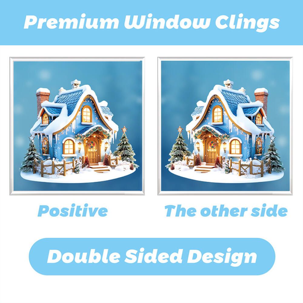 9 Sheets Christmas Window Clings Blue Theme Santa Claus Reindeer Snowman Snowflake Pattern Window Decal Reusable Double Sided Static Stickers for Holiday Winter Xmas Party Decoration