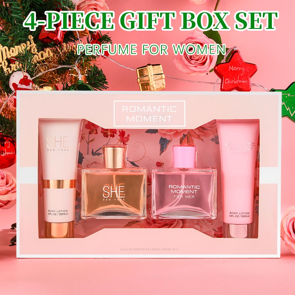 Women's Perfume & Body Lotion 4-Piece Gift Set | 2 Long-Lasting Fragrances, 3.4 oz Eau de Parfum & 4.1 oz Lotion | Ideal for Holidays, Dating, Daily Use & Parties
