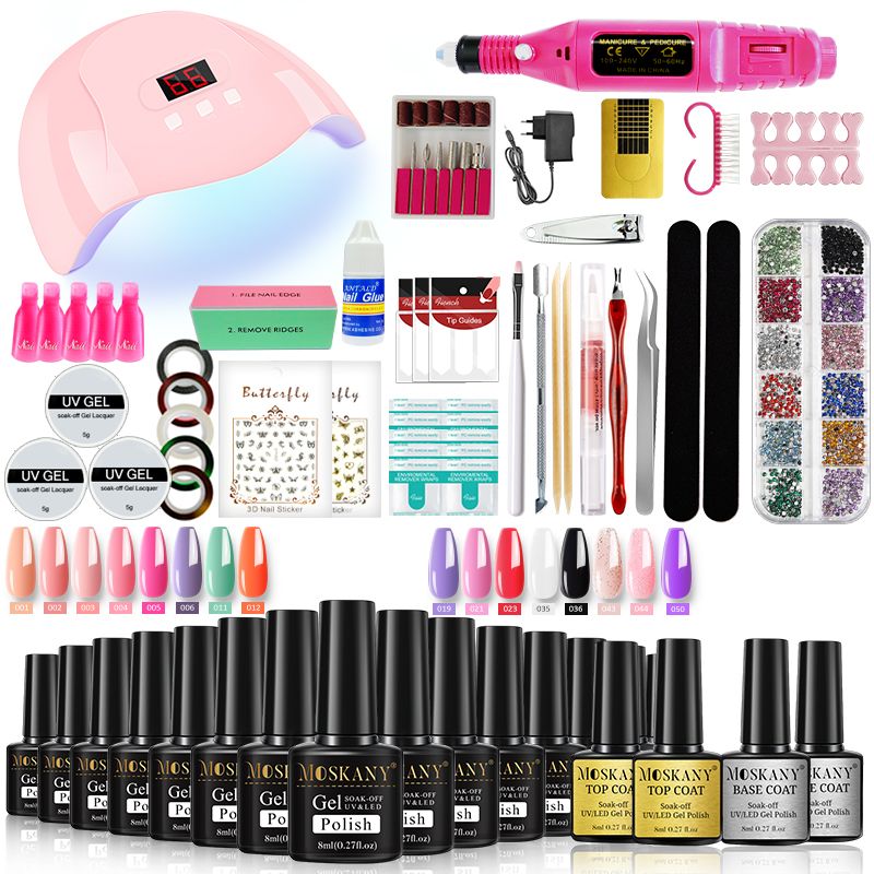 Nail Gel Kit Professional Nail Set With 120W/54W UV Nail Lamp And Nail Drill For All Drying Gel Nail Polish Manicure Set