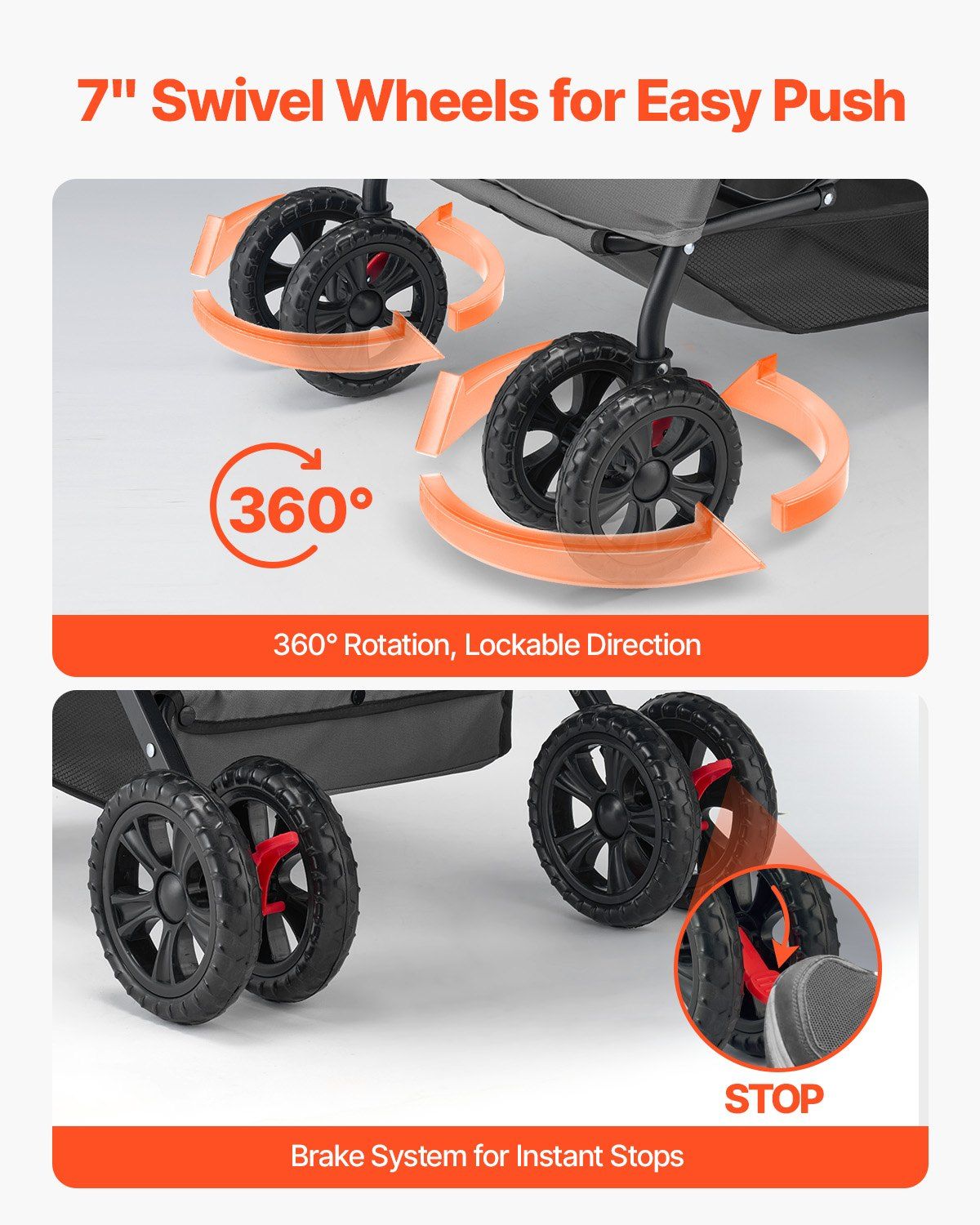 Pet Stroller Foldable 4 Wheels Travel Dog Stroller Reversible Handle up to 44lbs