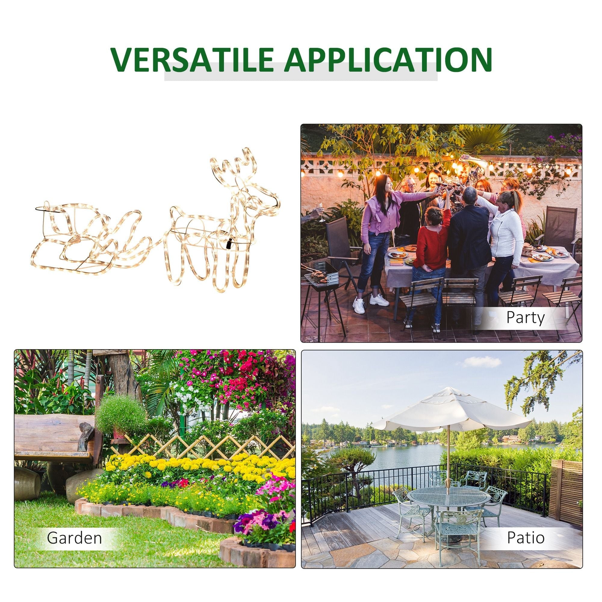 Outsunny LED Christmas Reindeer and Sleigh Decoration 35 Warm White Lights Steel Frame for Yard Indoor Outdoor