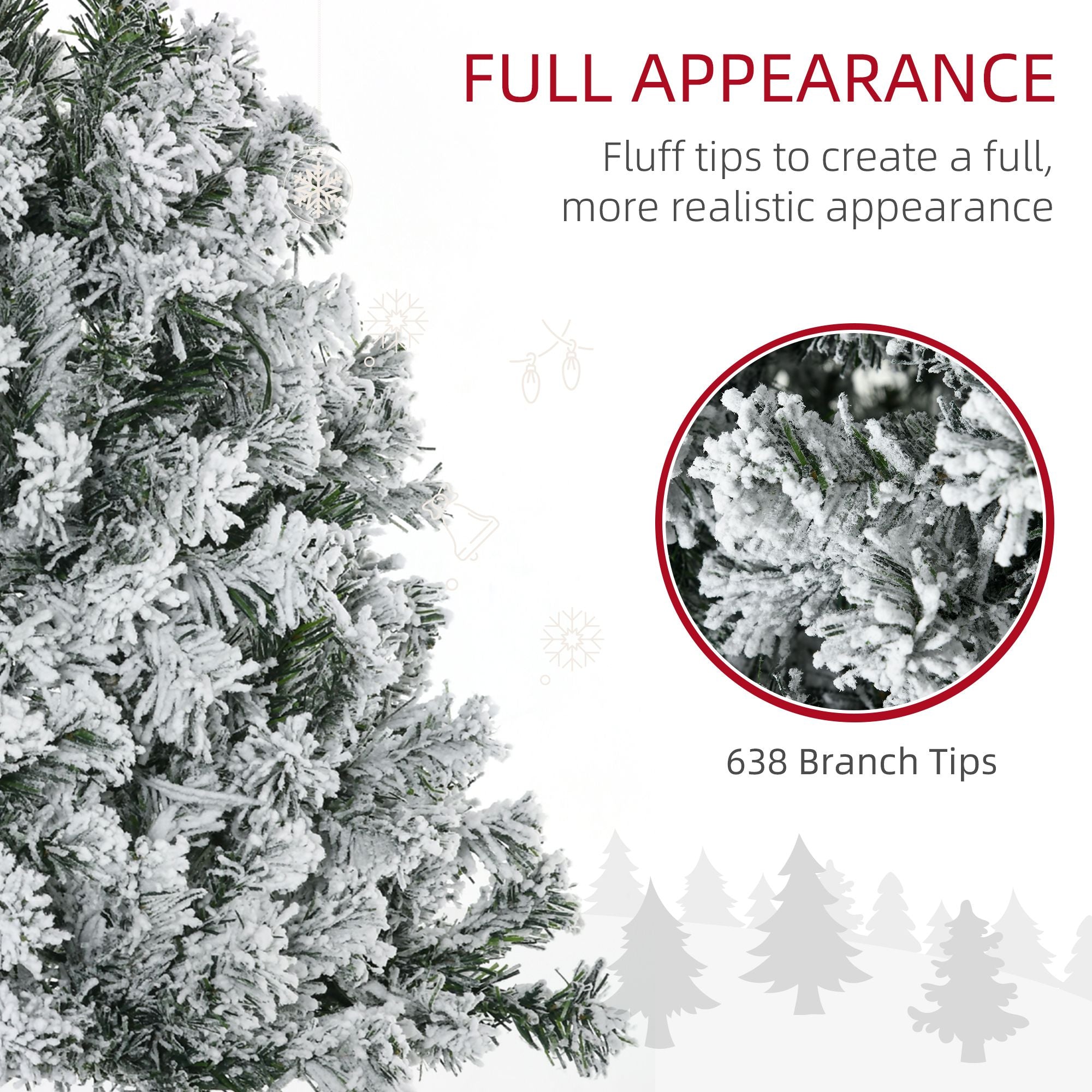 HOMCOM 6' Prelit Artificial Flocked Christmas Trees, with Snow Frosted Branches, Warm White LED Lights, Auto Open