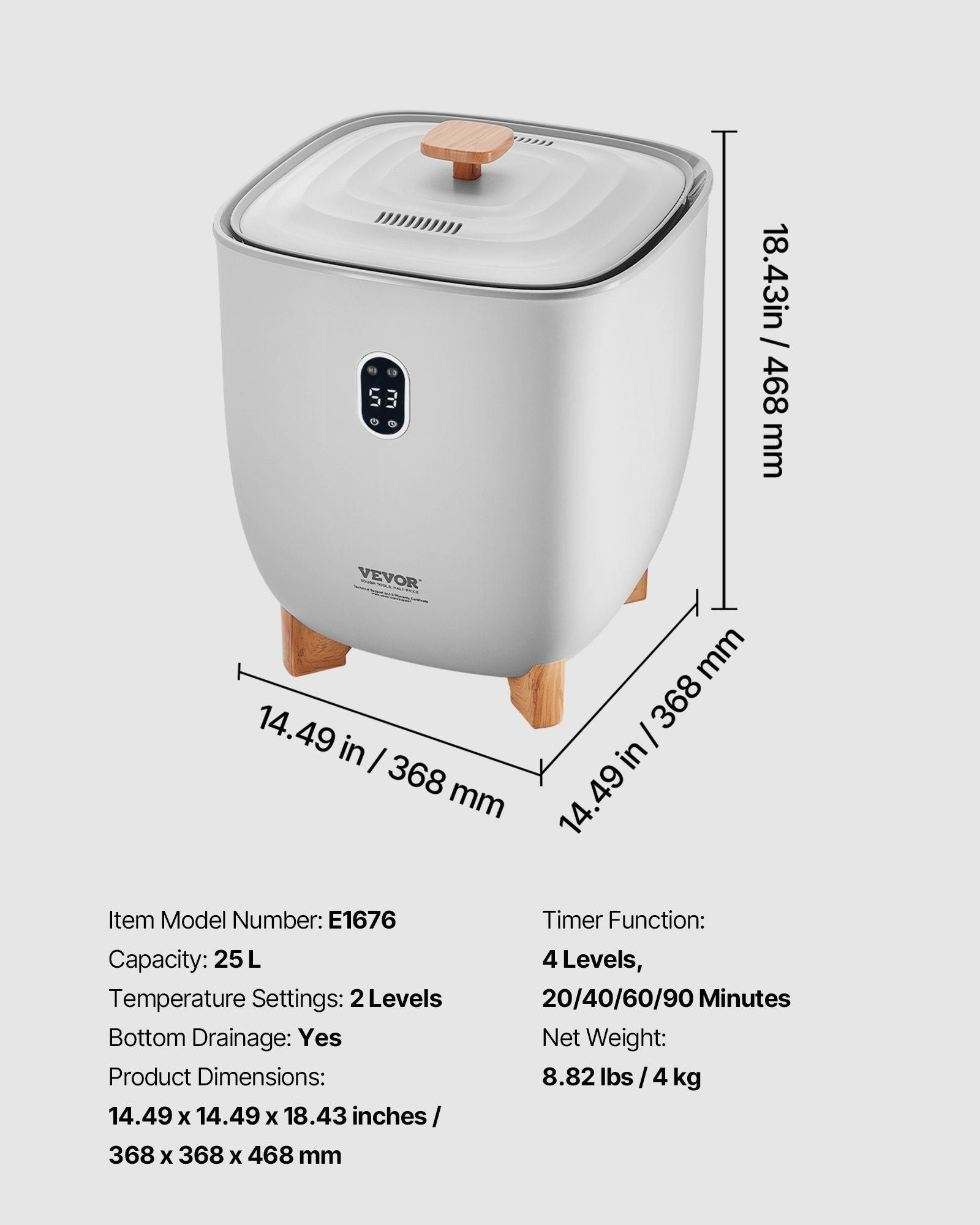 VEVOR Towel Warmer Bucket, 25L Heated Towel Warmer with LED Display, Large Blanket Warmers for Bathroom, 20/40/60/90 Mins Timer and Temperature Setting, for SPA, Home, Countertop, Floor, Gray