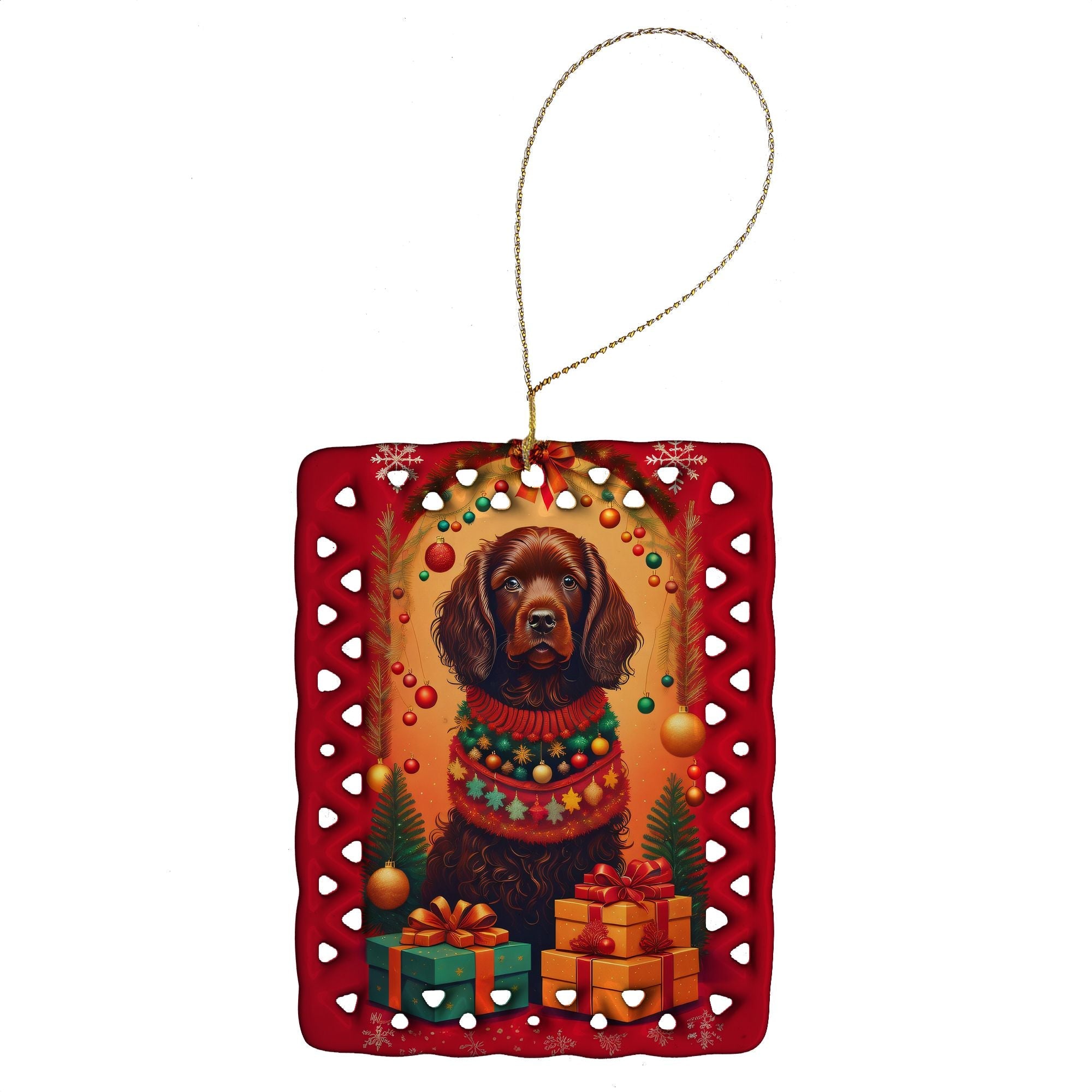 Boykin Spaniel Holiday Christmas Porcelain Ornament Christmas Tree Hanging Decorations for Home Christmas Holiday, Rectangle, Gift, Multicolor