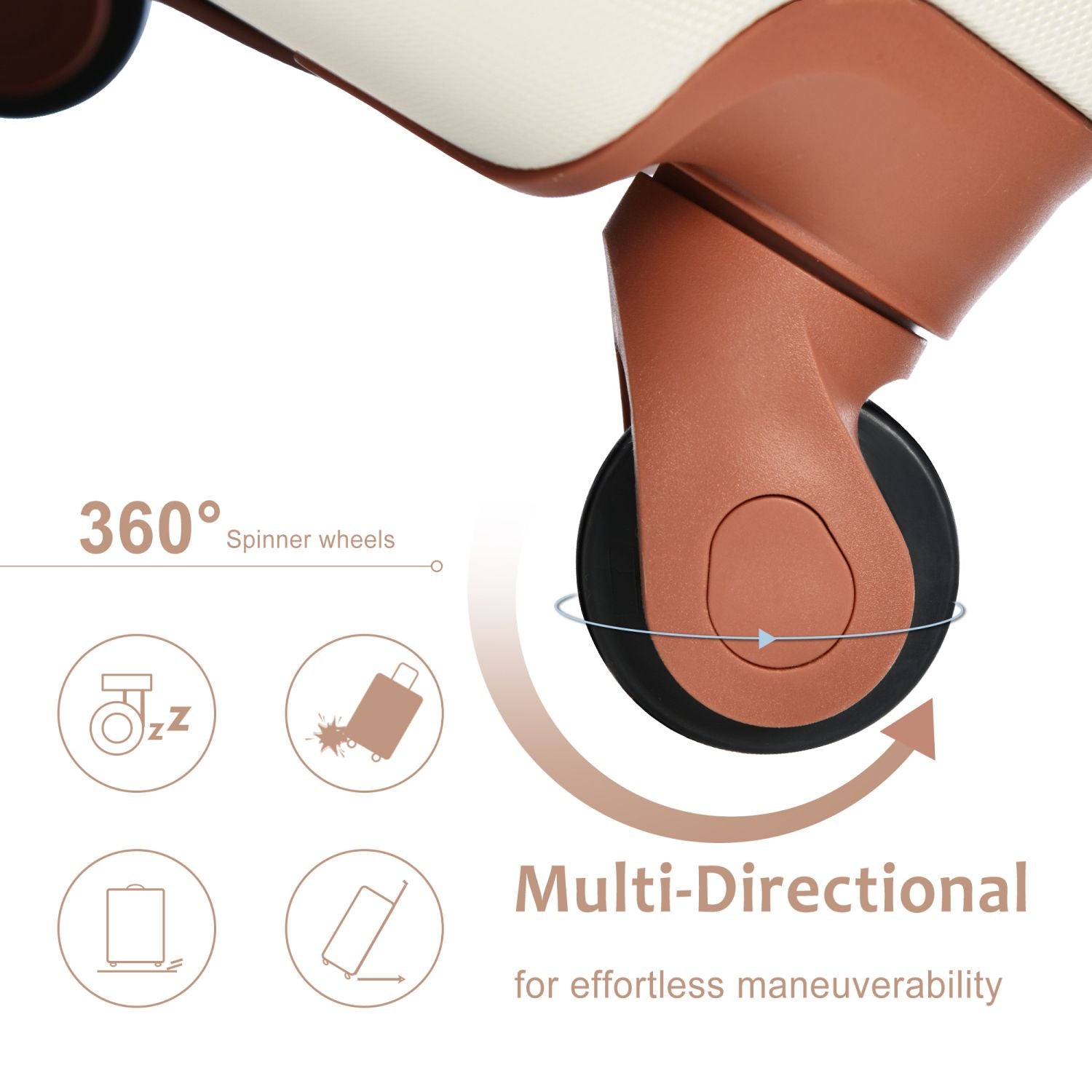 20 Inch Carry On Luggage Set 3 Piece with Spinner Wheels, Lightweight Hardshell ABS Suitcase for Weedend Getaways, Business Travel, White Brown