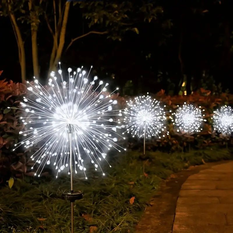 120 LED Solar Fireworks Lights, Starburst Fairy Lights with 8 Lighting Modes, IP4X, Solar Powered Pathway Lights for Patio, Yard, Christmas Holiday Decor, Plastic & Copper Material, No Feather,