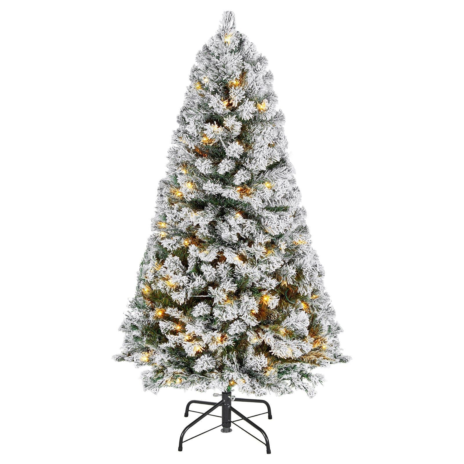 VEVOR Christmas Tree, 4ft Prelit Flocked Artificial Tree, Full Holiday Xmas Deco Trees with 120 Warm White LED Lights, 8 Lighting Modes & 539 Branch Tips for Home Party Office Decoration