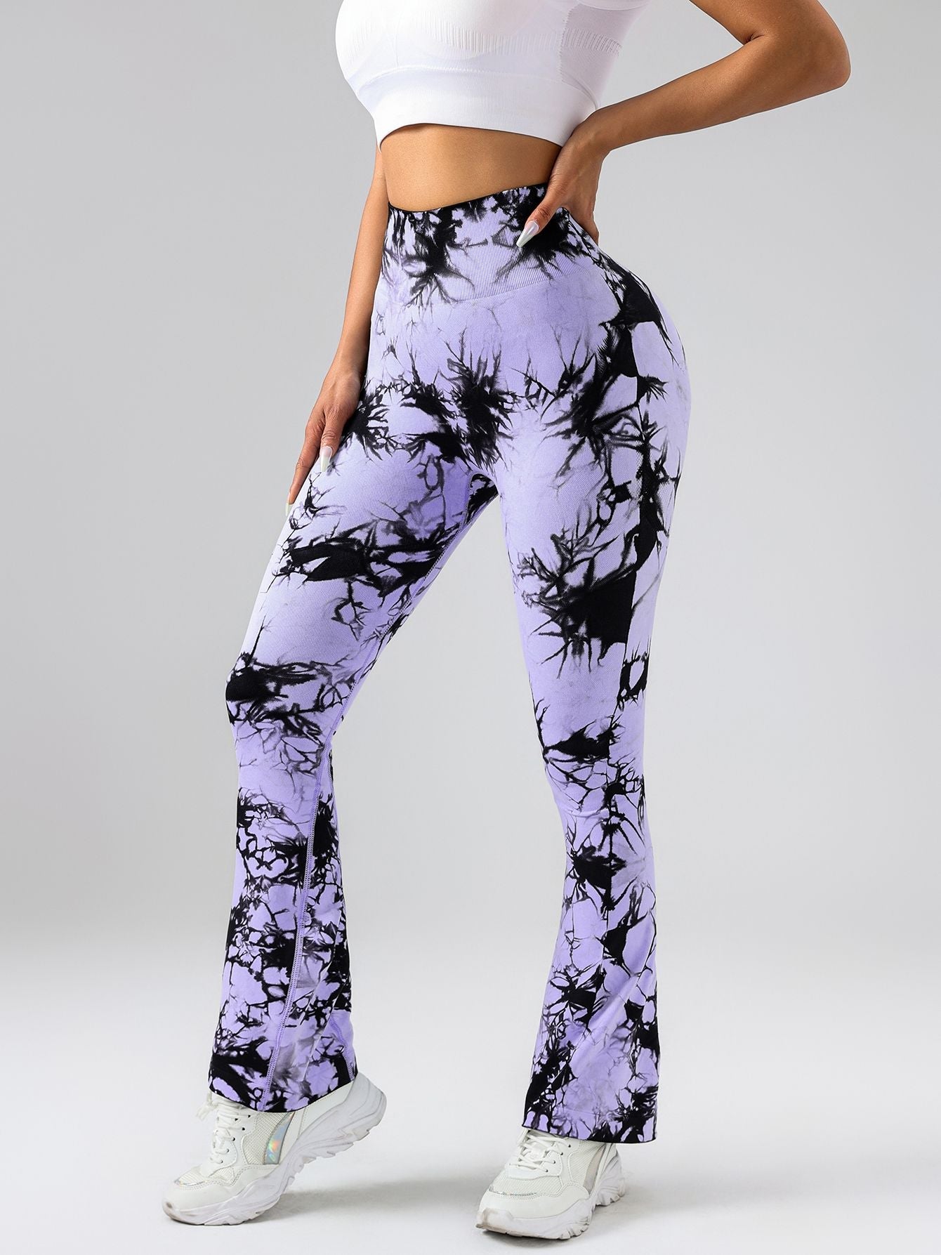 High-Waist Tummy Control Flare Yoga Pants For Women, Tie-Dye Stretch Slimming Bootcut Workout Pants, Fitness & Sports Activewear