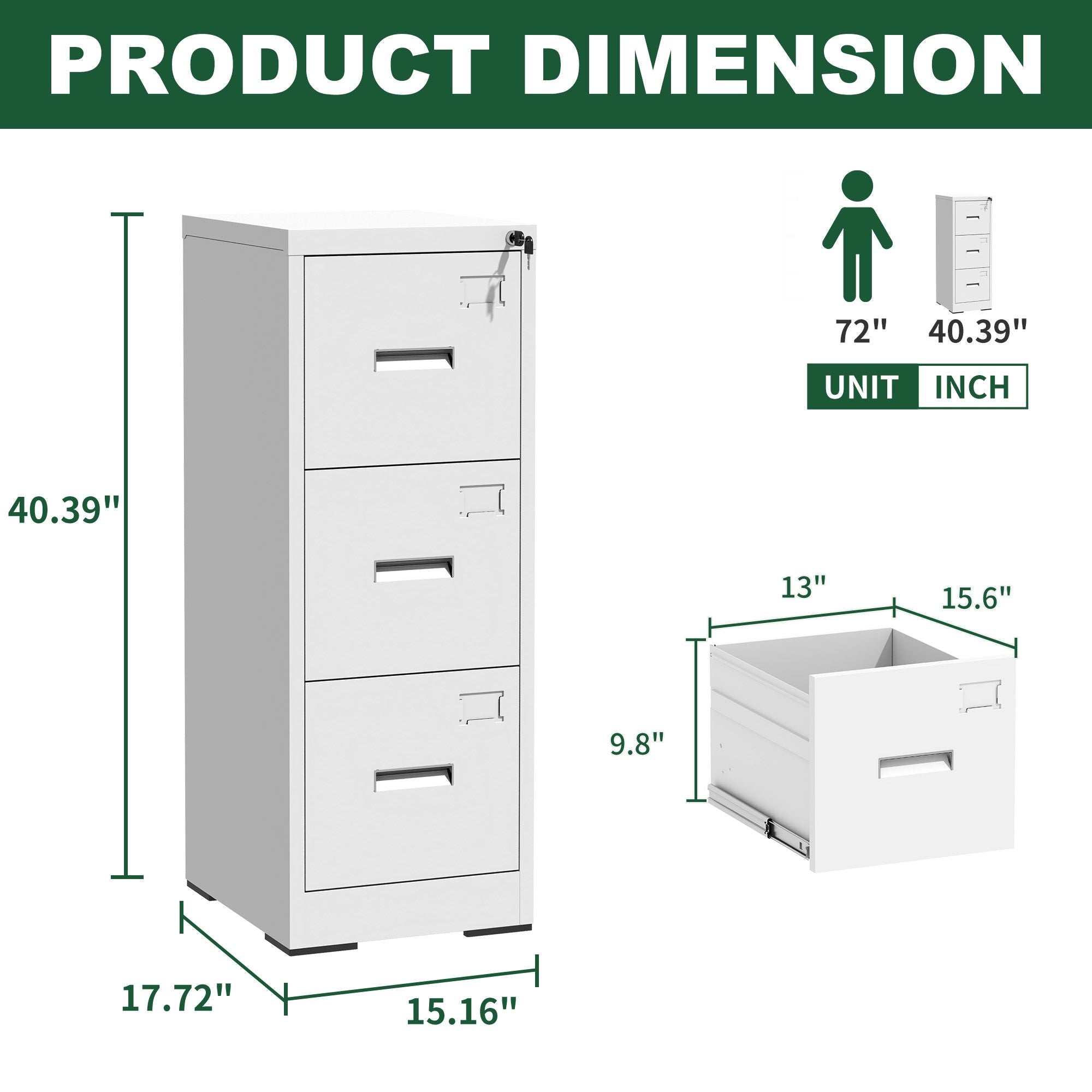 3 Drawer Metal Vertical File Cabinet with Lock and Card Slot Office Home Vertical File Cabinet for A4 Legal/Letter Size Narrow File Cabinet Locked,Assembly Required (White)